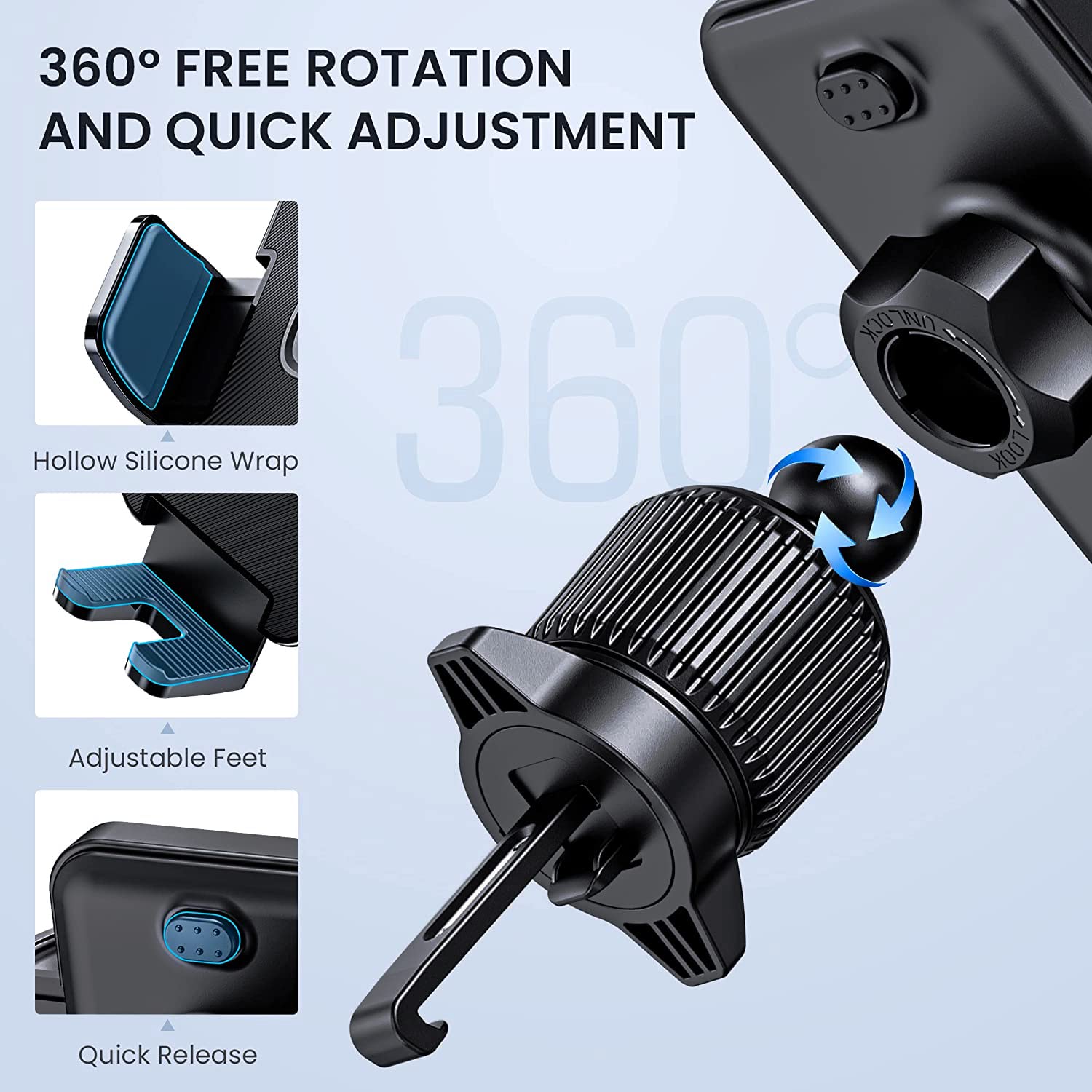 Cindro Car Vent Phone Mount For Car [Military-Grade Hook Clip] Phone Stand For Car [Thick Cases Friendly] Air Vent Clip Cell Phone Holder For Smartphone, Iphone, Automobile Cradles Universal
