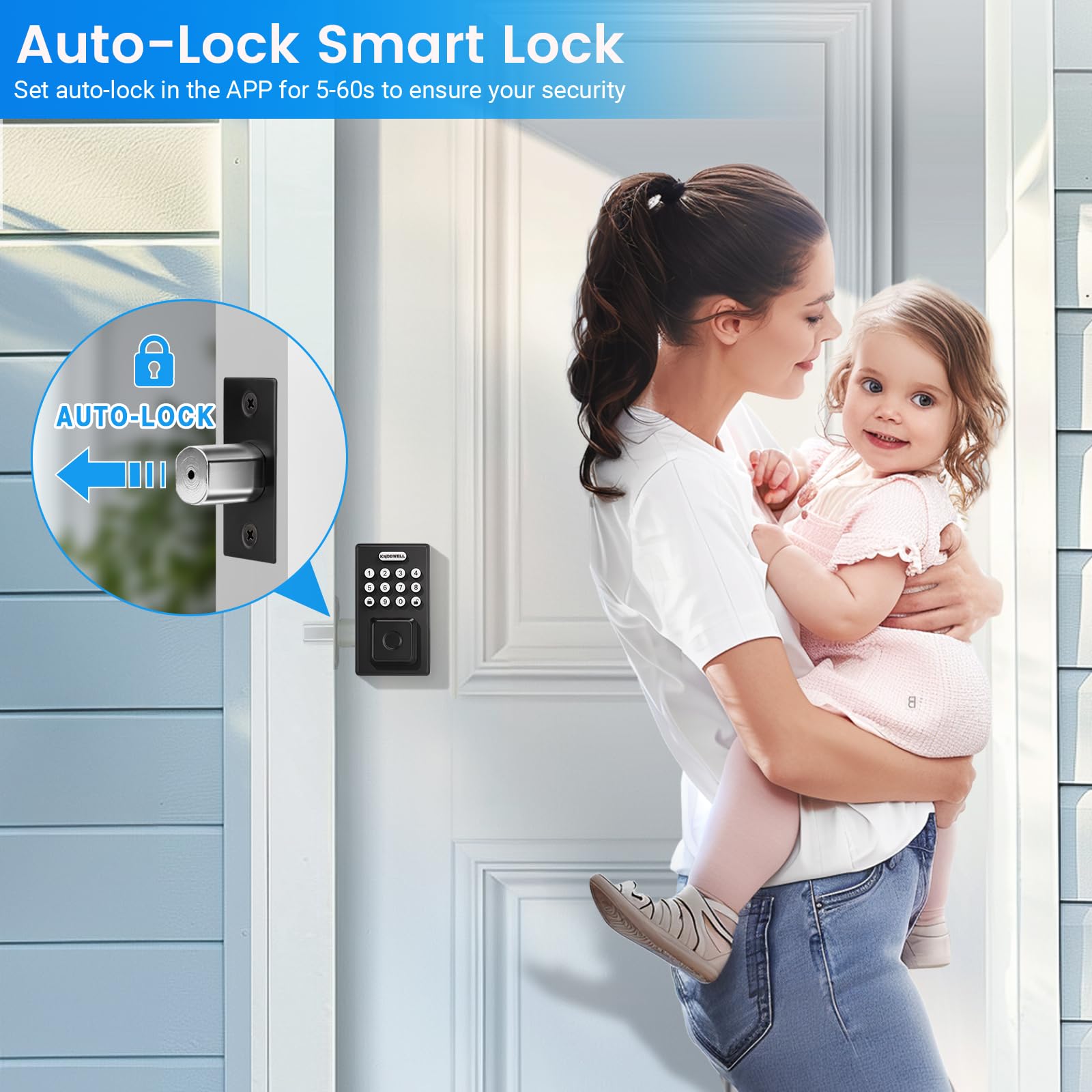 Knobwell Smart Lock Deadbolt For Front Door, Fingerprint Keyless Entry Door Lock, Biometric Touch Digital Keypad Deadbolt, Electronic Password Door Locks With Bluetooth And App Control