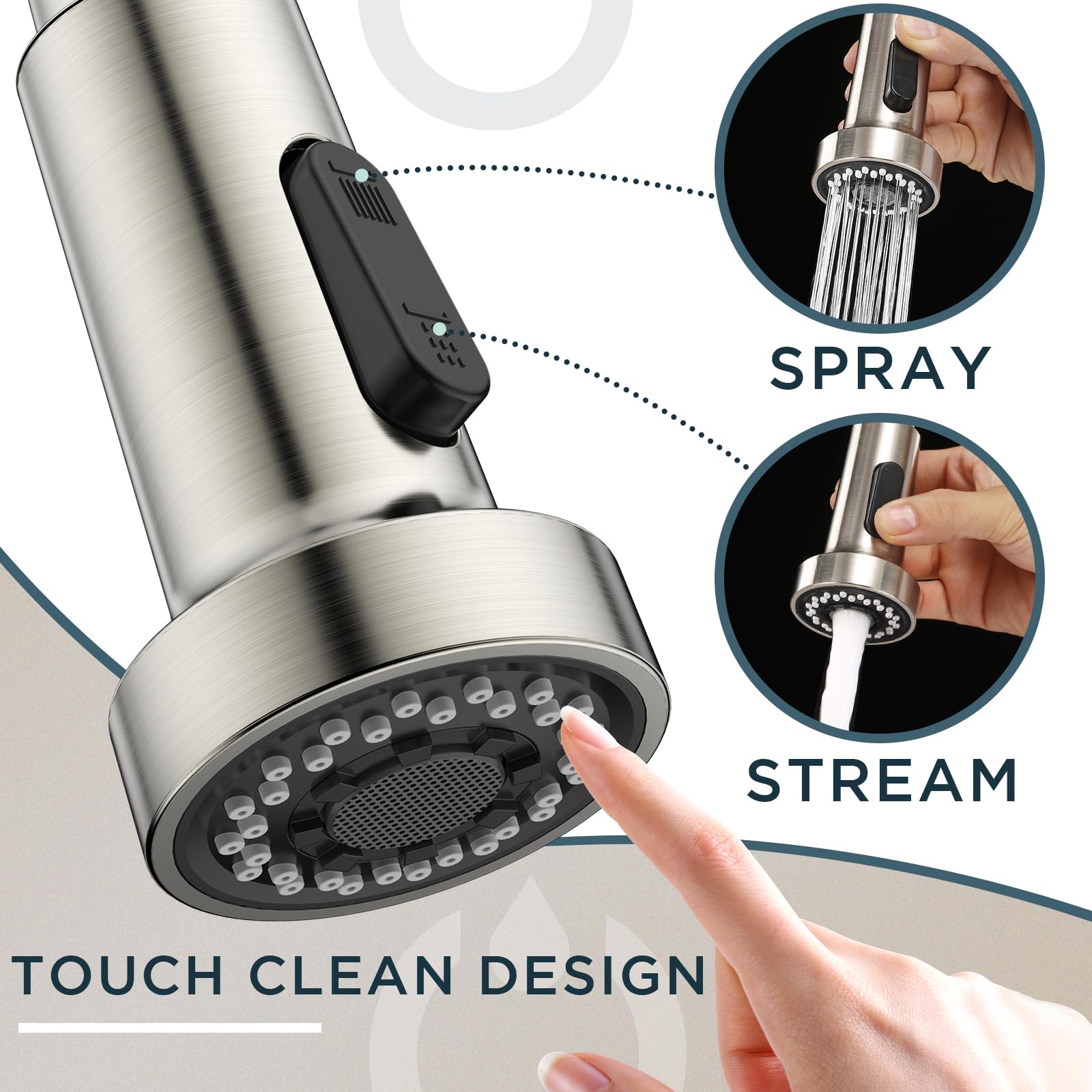 Forious Kitchen Faucet With Pull Down Sprayer, Brushed Nickel Single Handle Sink Faucet Stainless Steel With Deck Plate For 1 Or 3 Hole, Suitable For Farmhouse Laundry Utility Rv Bar