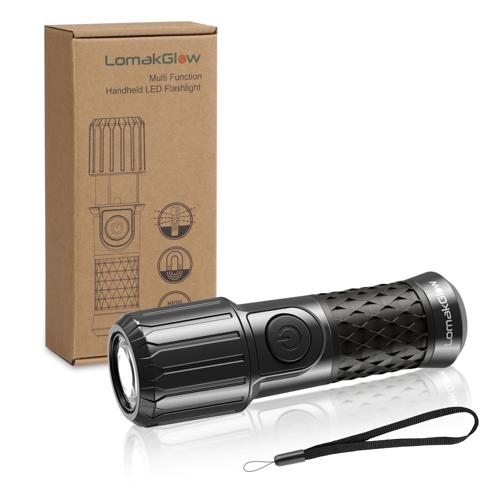 Lomakglow Hand-Powered Led Flashlight, Ipx4 Waterproof, Magnetic Base, 3 Lighting Modes, Collapsible & Handheld For Home, Camping, And Hiking