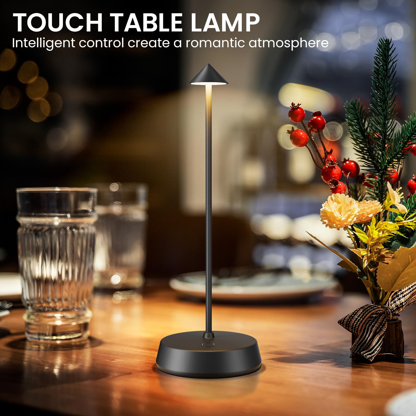 Jesiley Small Cordless Led Table Lamp Rechargeable Desk Lamp Battery Operated 6000Mah Touch Dimmable Lamp Ip54 Waterproof Portable Wireless Table Light For Home Restaurant Bar Indoor/Outdoor (Black-2Pc)