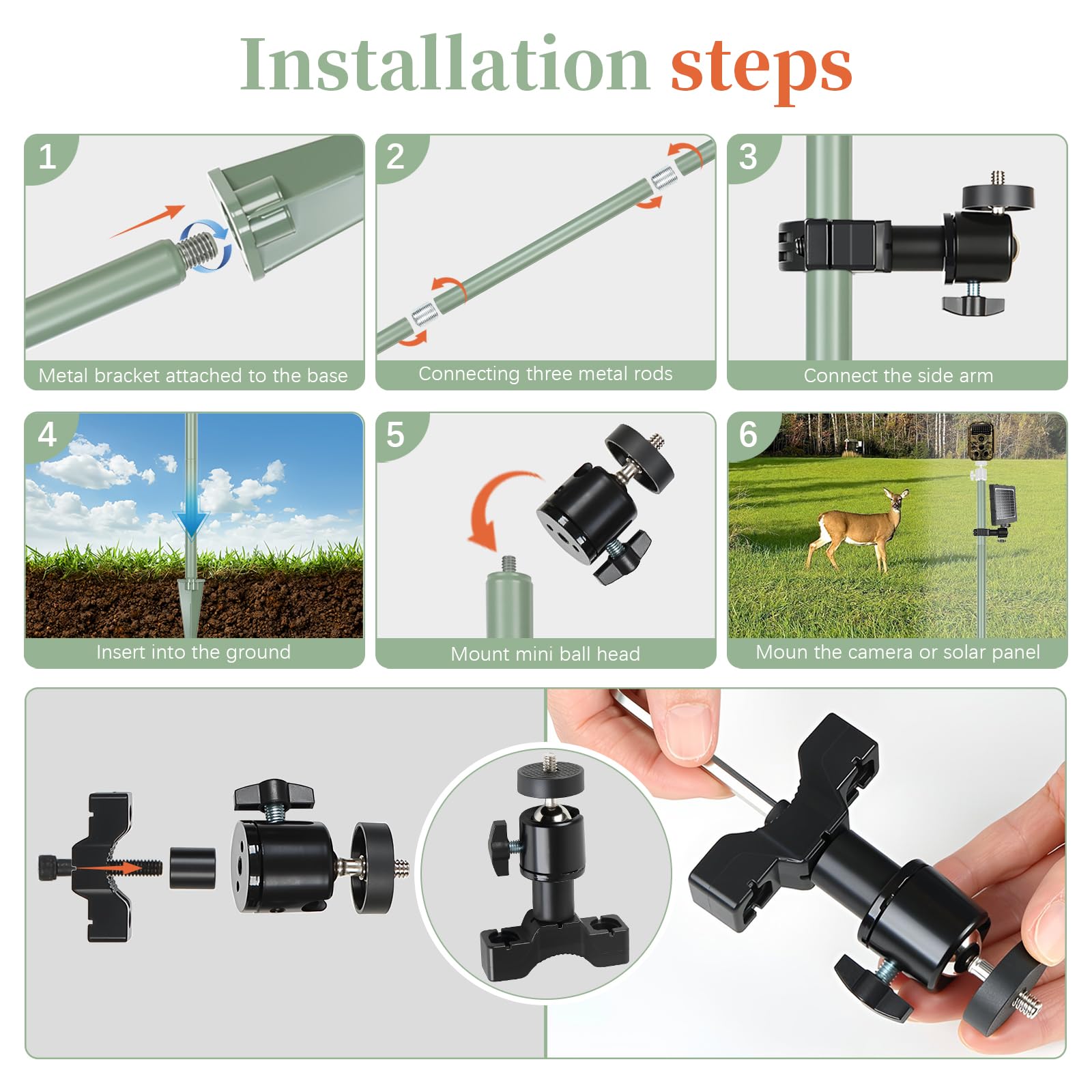 Folgtek Outdoor Camera Tripod With Spike Stake Stand Mount For Trail Camera, Action Camera, Security Cameras Etc. (Green, 4.9Ft)