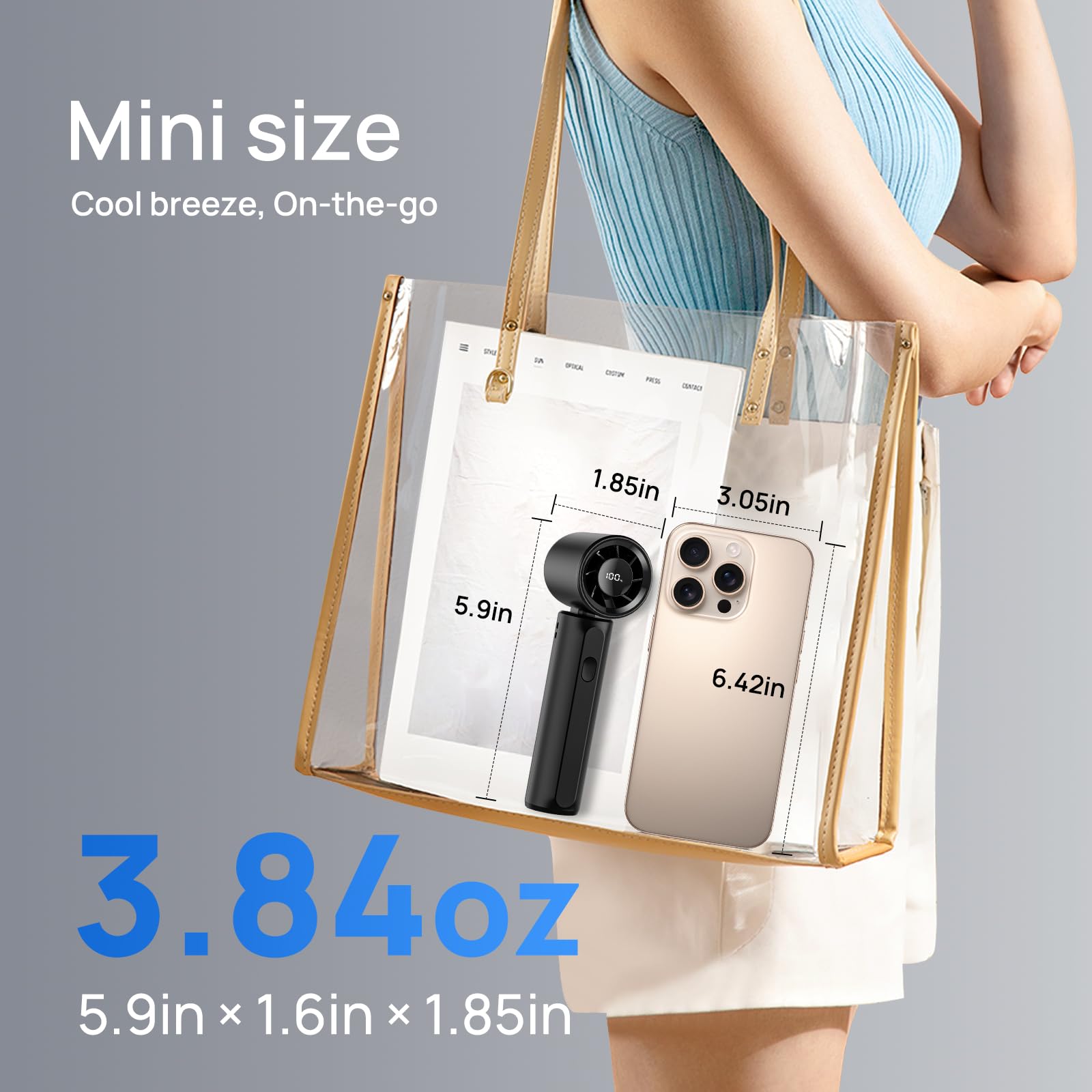 Portable Handheld Turbo Fan, Mini Personal Fan 18000Rpm Speed(1-100) Adjustable, 3-In-1 Rechargeable