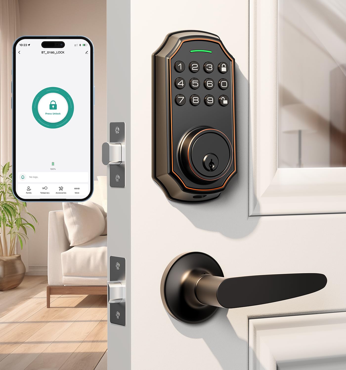 Arpha Keyless Entry Door Lock With 2 Handle Set - Bluetooth Smart Lock - Electrionic Keypad Door Lock With Handle - App Control Front Door Lock Set - Anti Peeping Password - Auto Lock