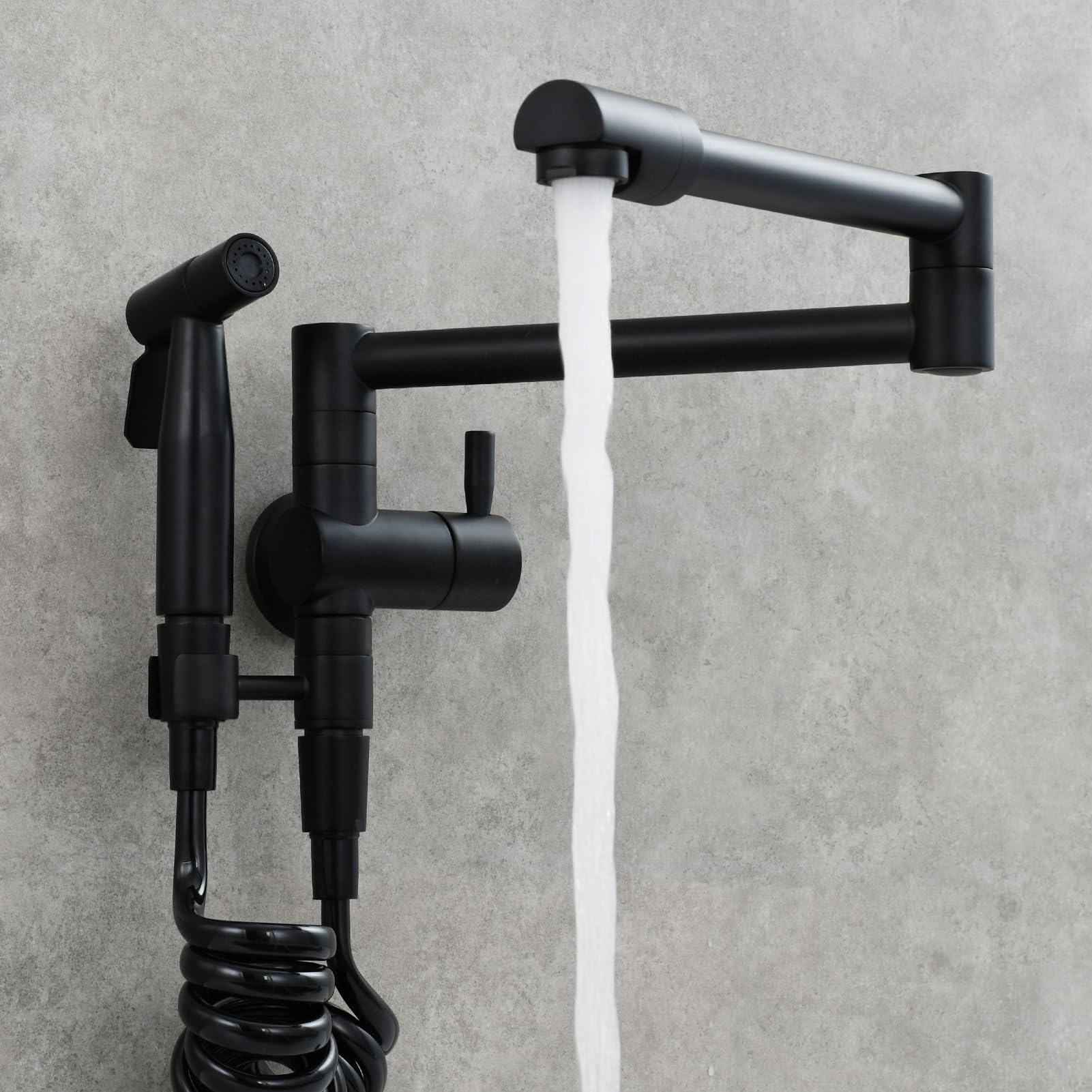 Tecmolog Brass Kitchen Faucet With Side Sprayer Single Handle Wall Mount Pot Filler Faucet Black 360° Rotate Kitchen Tap, Ct169B