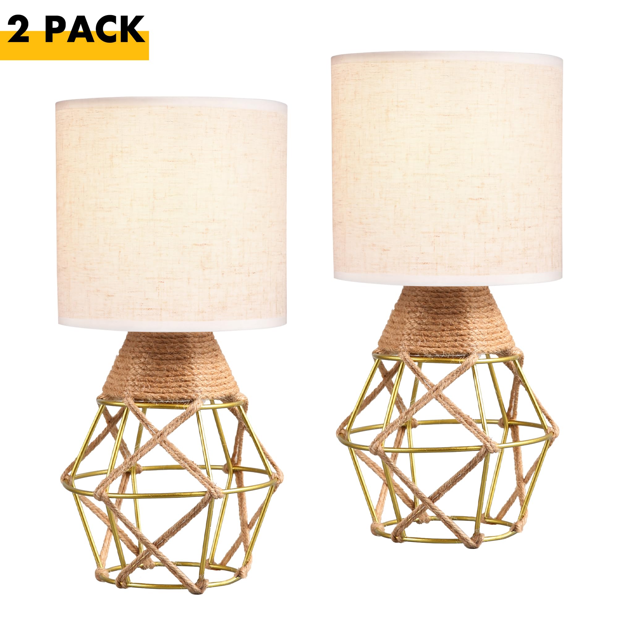 Hamilyeah Gold Table Lamps Set Of 2, Bedside With Fabric Shade, Woven For Nightstand With On/Off Switch, Modern Simple For Bedroom, Living Room