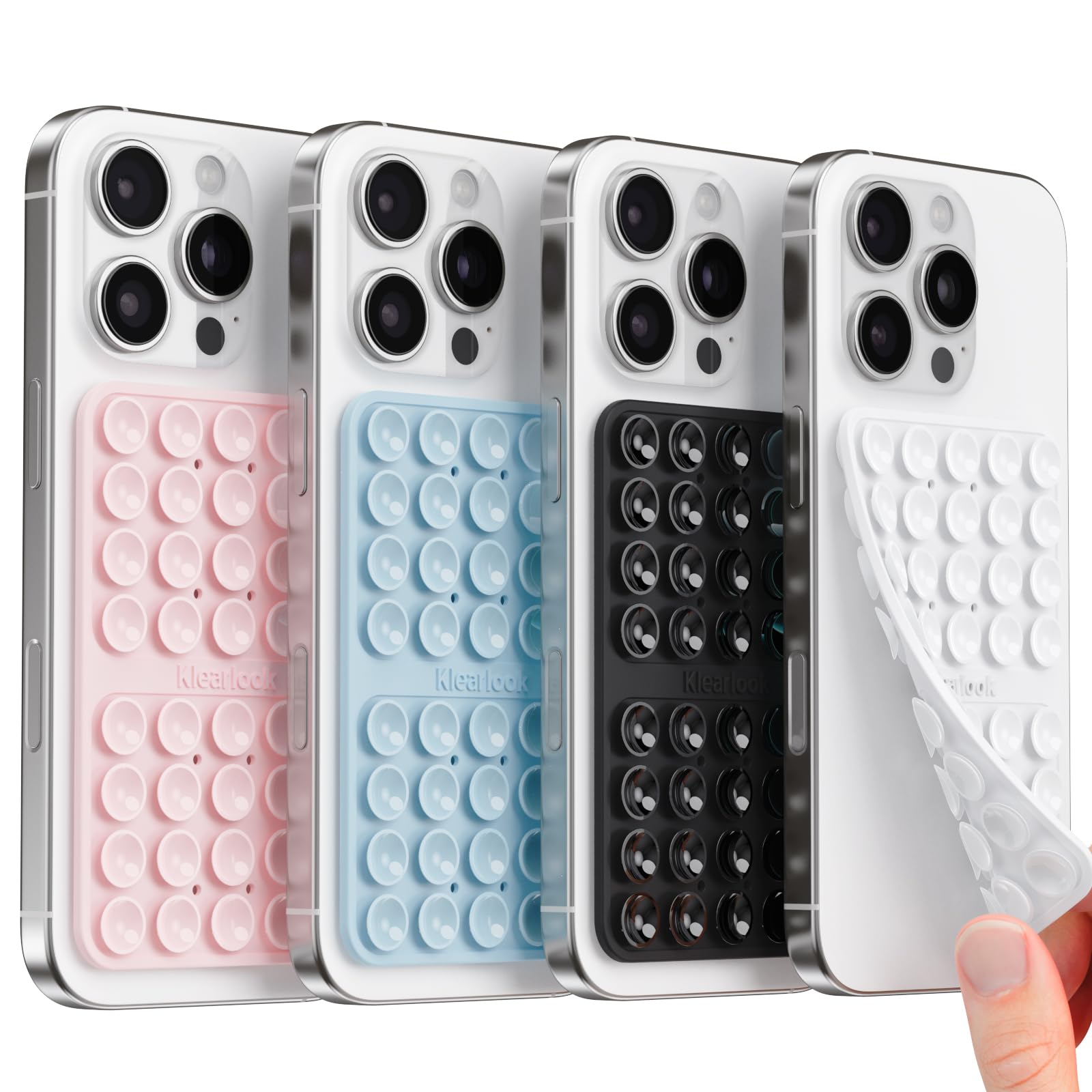 Klearlook Maximized Clarity Klearlook 4Pack Silicone Suction Cup Phone Case Mount Double Sided, Sticky Phone Grip For Cell Phone, Hands- Phone Accessories For Selfies And Videos, Light Blue & Light Pink & Black & White