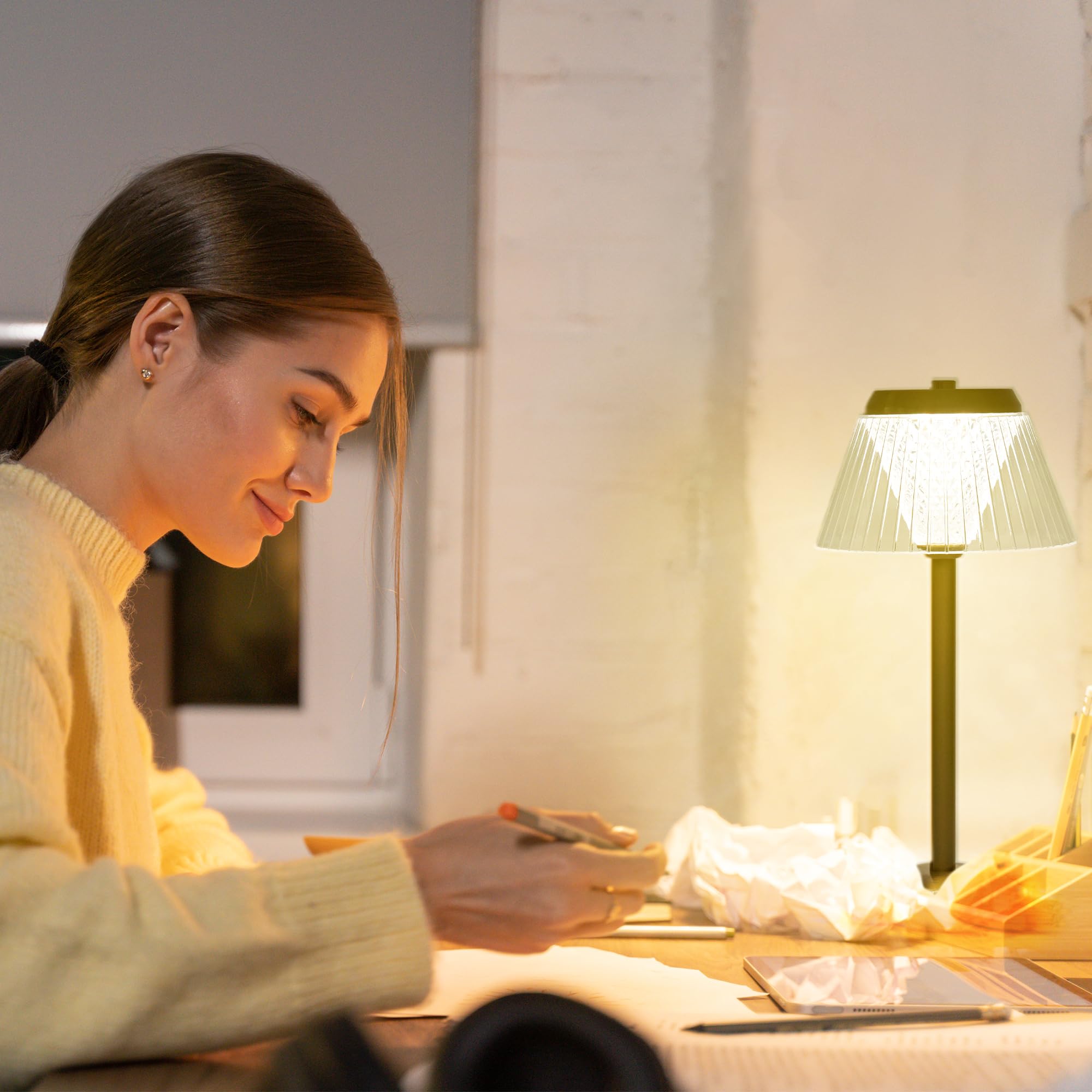 Father'Sden Collection Small Cordless Vintage Crystal Table Lamp-Gold Color In-Built Rechargeable Battery-Touch Dimmable 3-Led Light Modes-Desk Lamp-Bedside Light-Suitable Nightstand Cordless Lamp