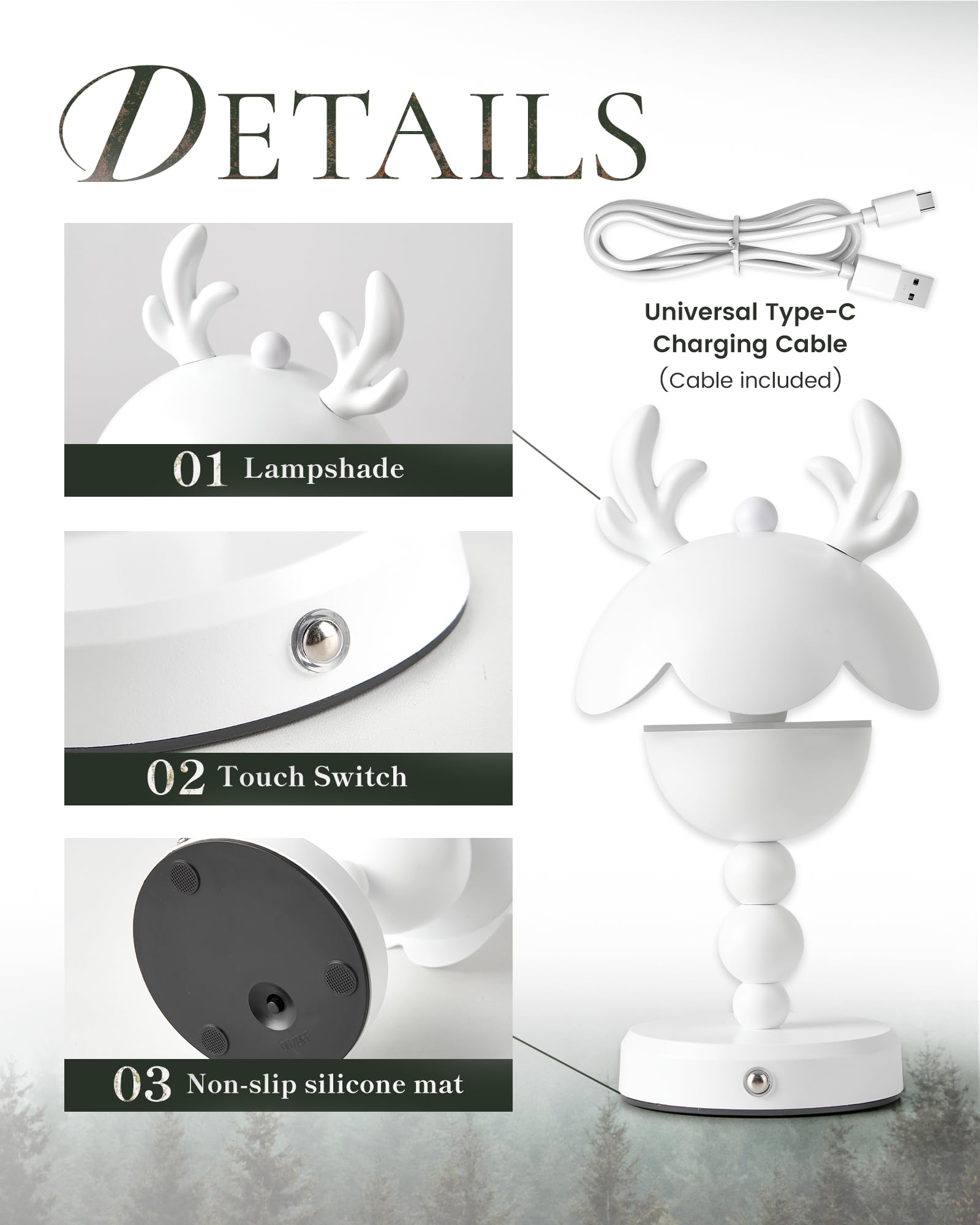 Hanass Modern White Cordless Led Table Lamp, Dimmable, Rechargeable, 5W, 9.8H X 4.9W X 4.9D, Indoor/Outdoor, Wx8808-1