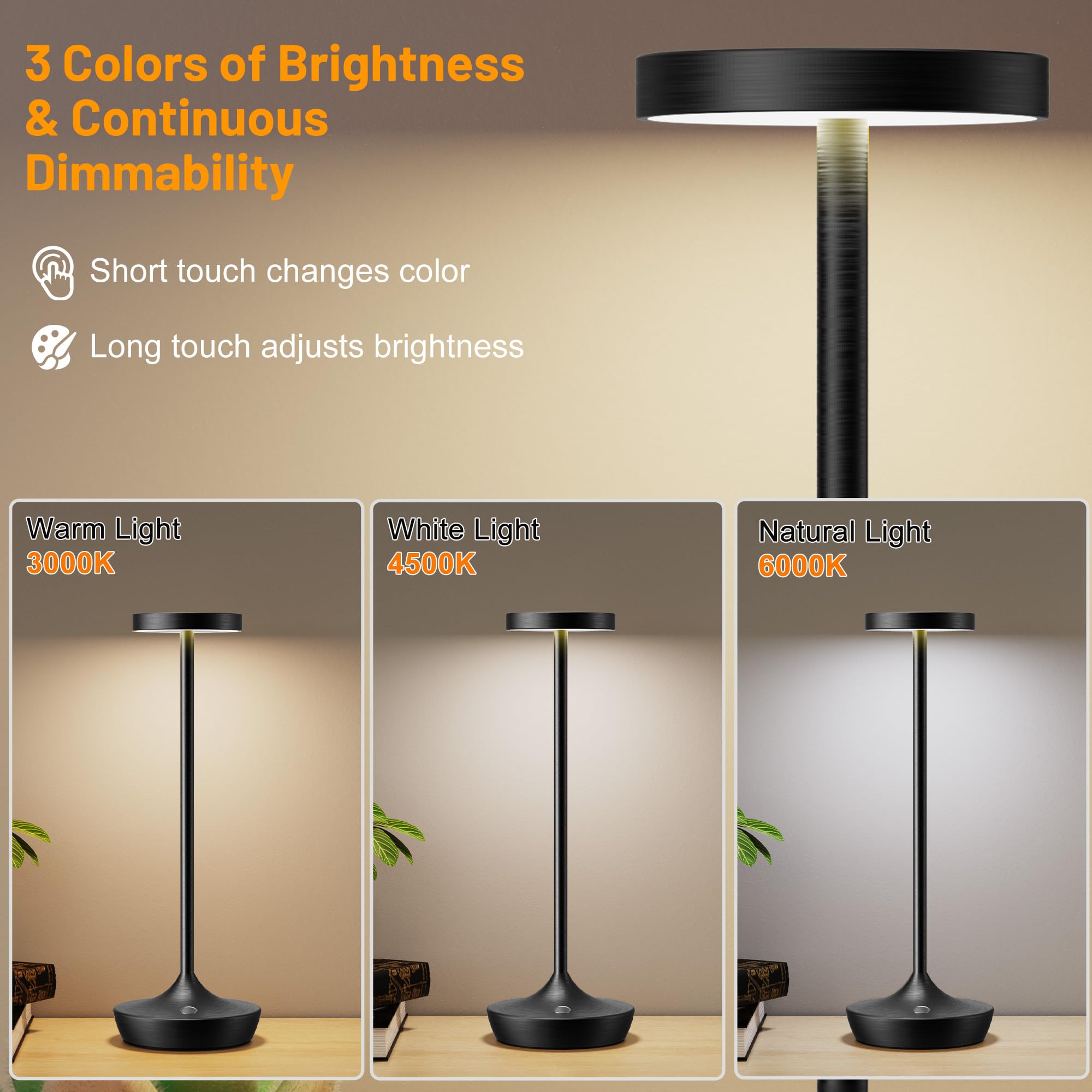 Willdoak Cordless Table Lamp Rechargeable - 6000Mah Led Battery Operated Table Light - Portable Touch Dimmable Outdoor Waterproof Table Lamps For Patio Restaurant Dining (2 Black)