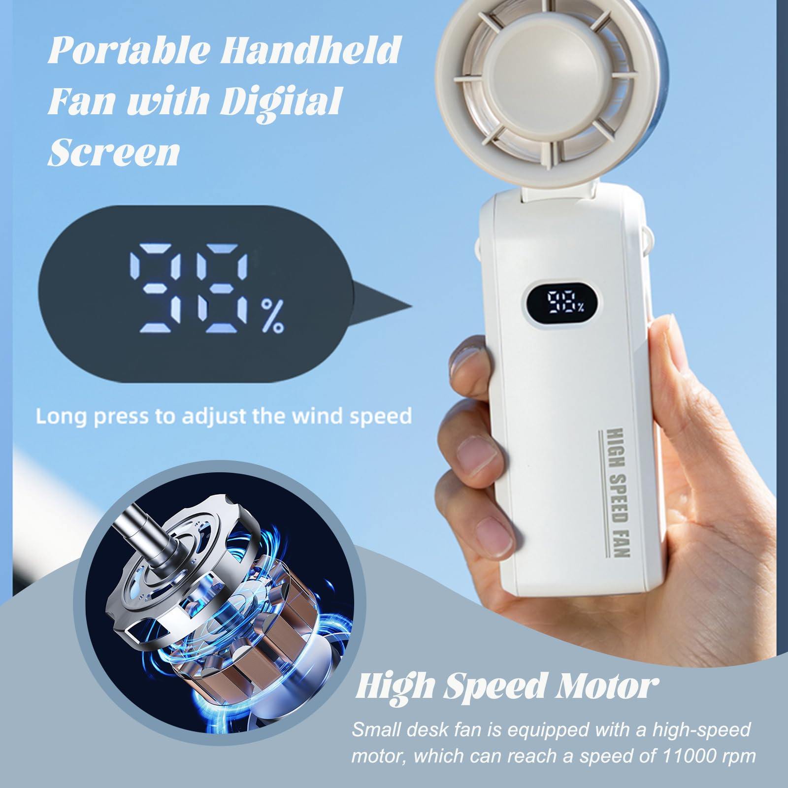 Portable Handheld Fan, Mini Foldable Fan With 100 Level Wind Adjustment, Usb Rechargeable Fans