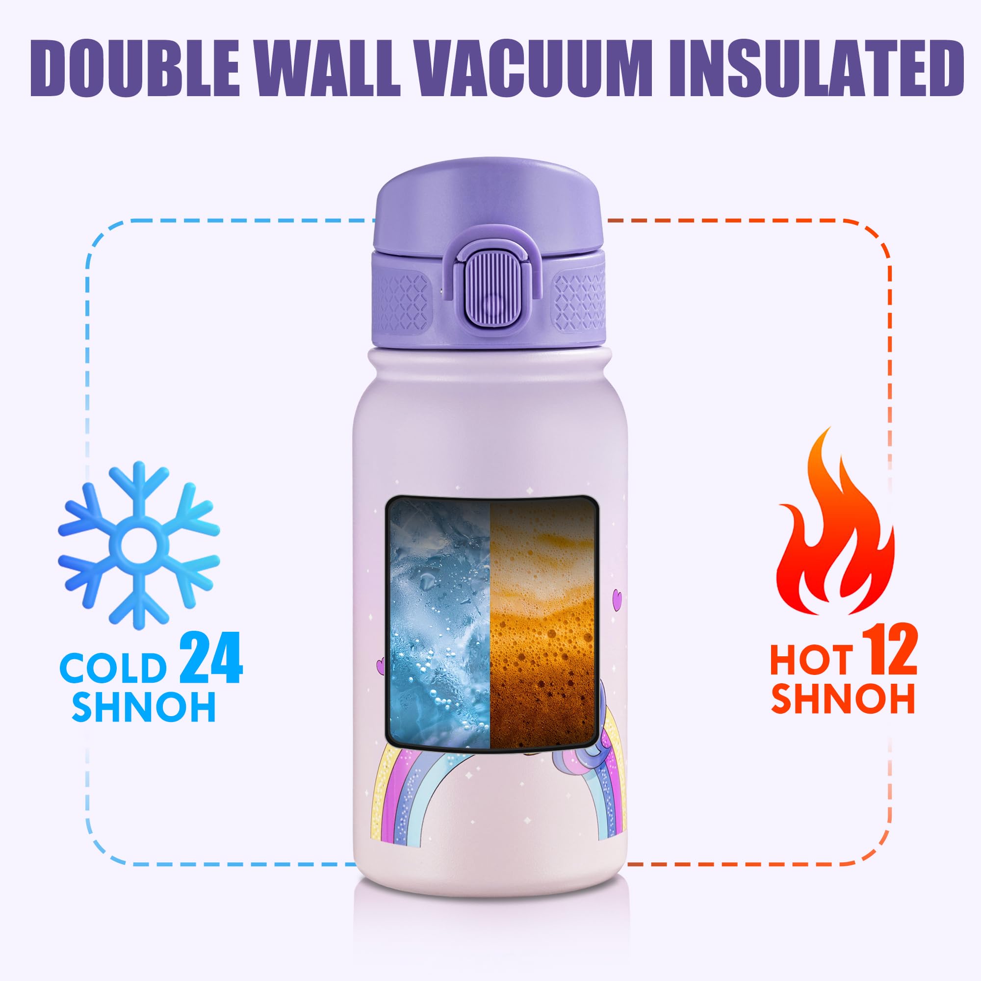 Oldley 12Oz Kids Water Bottle, Stainless Steel Insulated Water Bottle For Kids, With Straws Leak