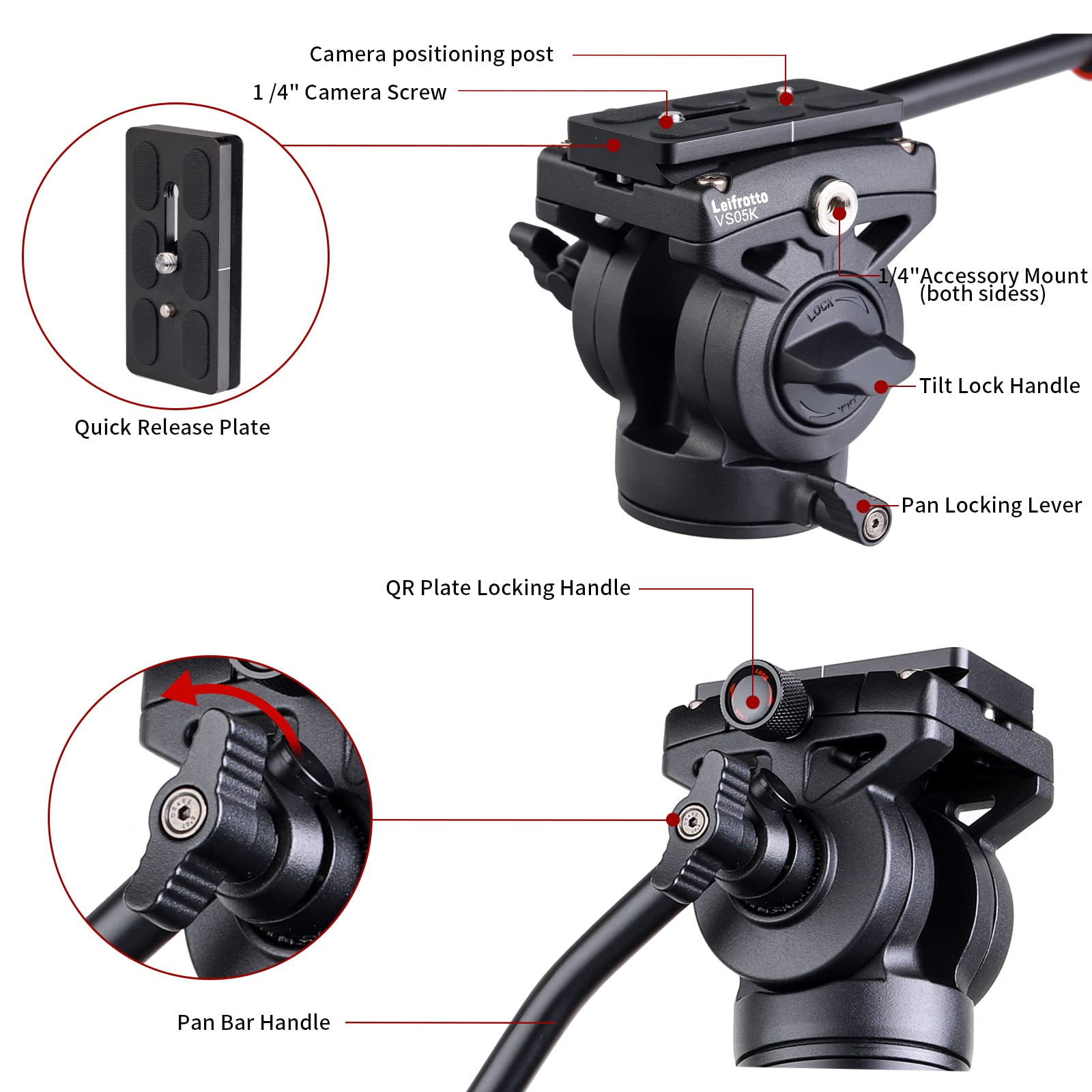 Leifrotto 62'' Camera Tripod With Fluid Head, Monopod Tripod Aluminum, For Dslr Camera Camcorder, Compatible For Cannon Nikon Camera, Max Load 11 Lbs