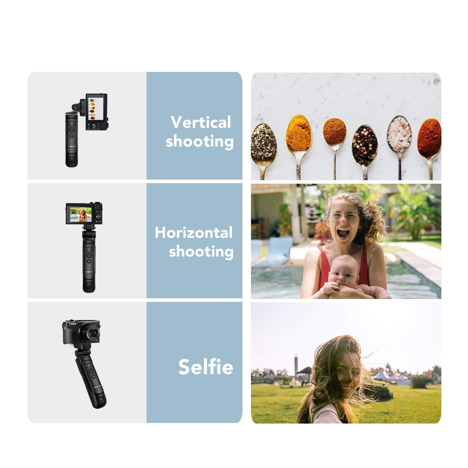 Aodelan Camera Remote Control Wireless Shooting Grip Tripod Grip For Canon Eos Rp, Eos R, R5, R6, M50, M50 Ii, 6D Mark Ii, 77D, 850D, 800D, 200D, 250D, Eos Rebel Sl2, T7I, T8I, 90D, Eos M6 Mark Ii