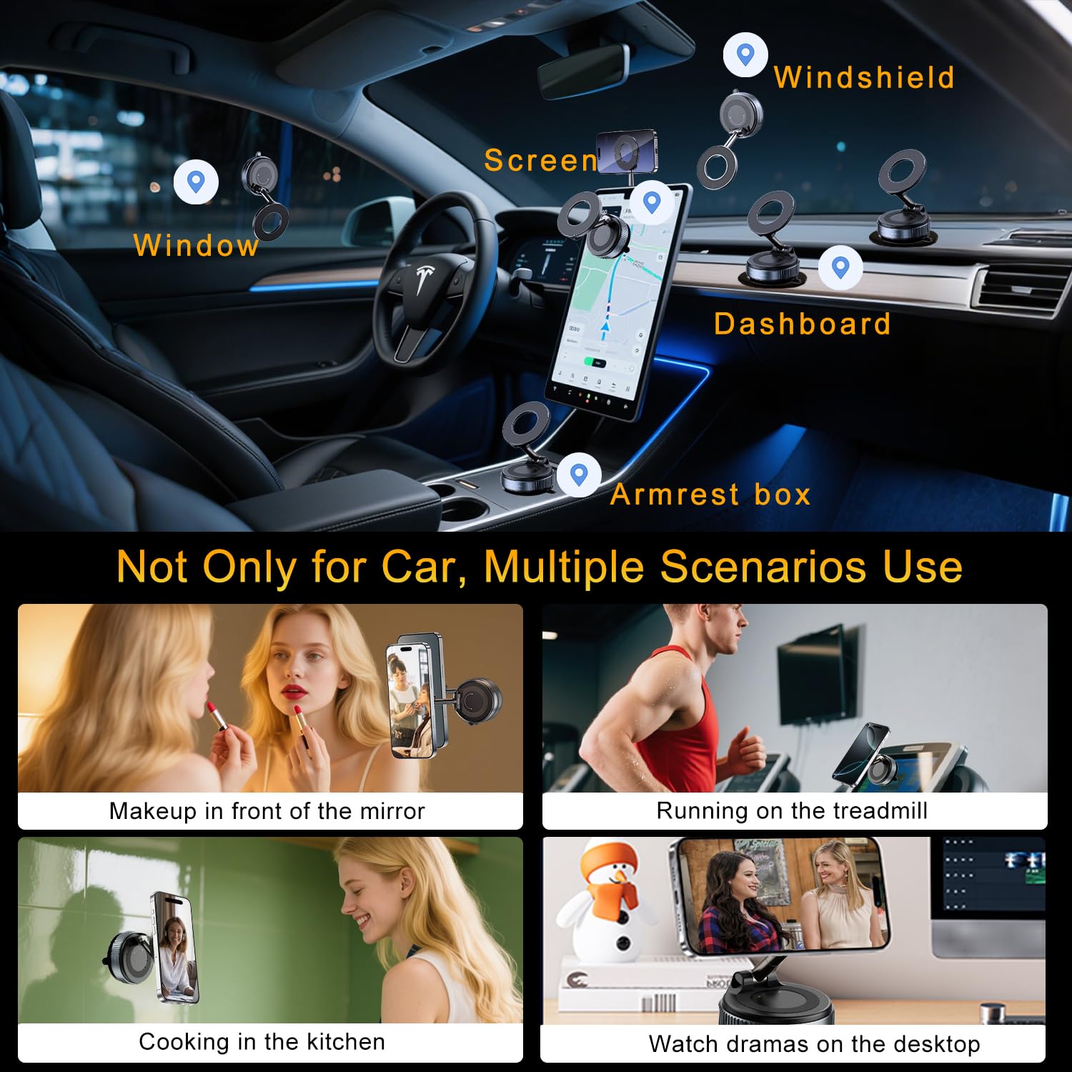 Jkoailiwi  360 Vacuum Magnetic Phone Holder, Suction Cup Phone Mount For Magsafe, Pocket Size Foldable Portable Cell Phone Holders For Your Car, Fathers Day For , For All Car Models