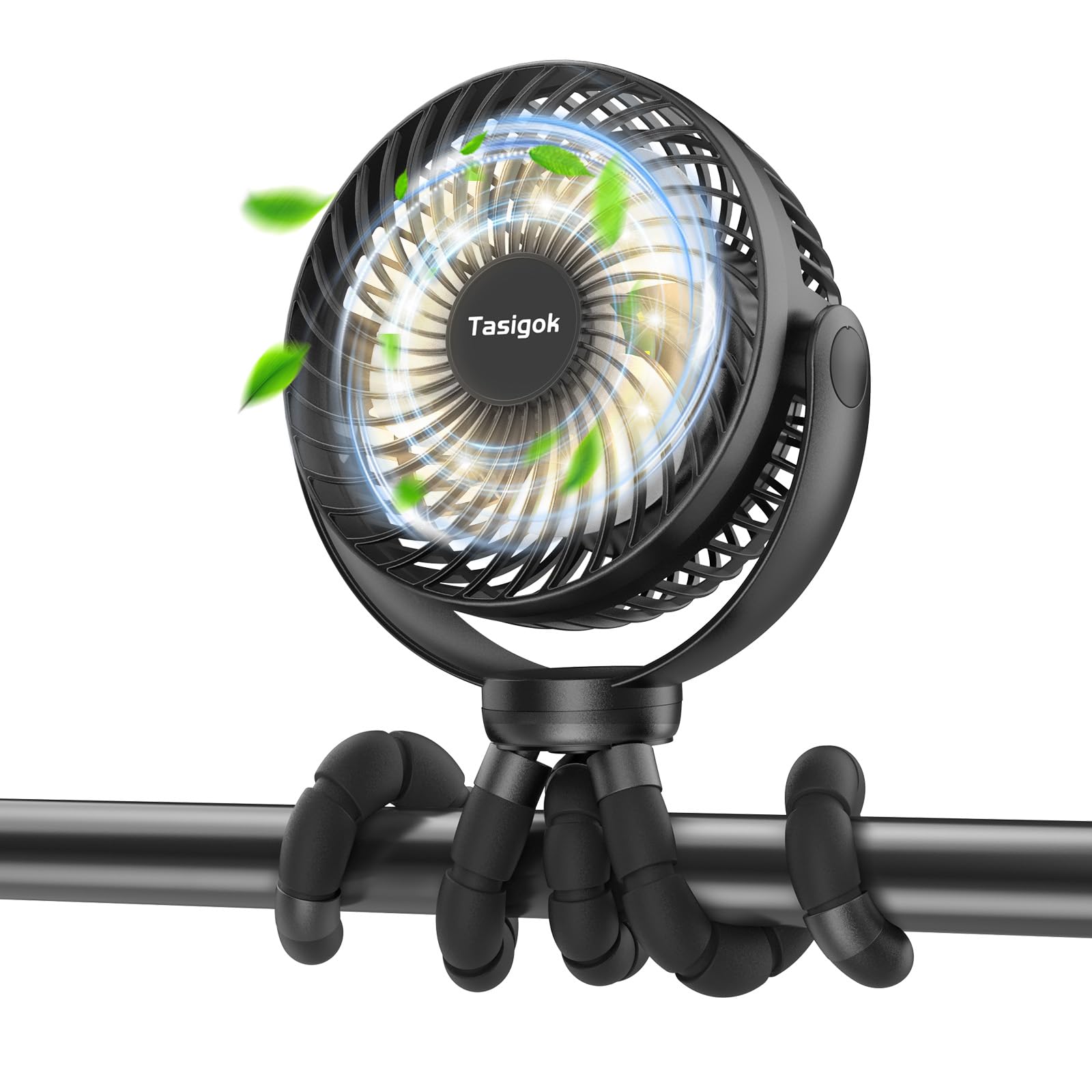 Portable Stroller Fan, 4000Mah Battery Operated Mini Baby Fan With Light, 26H 3 Speeds Rechargeable - Koospark
