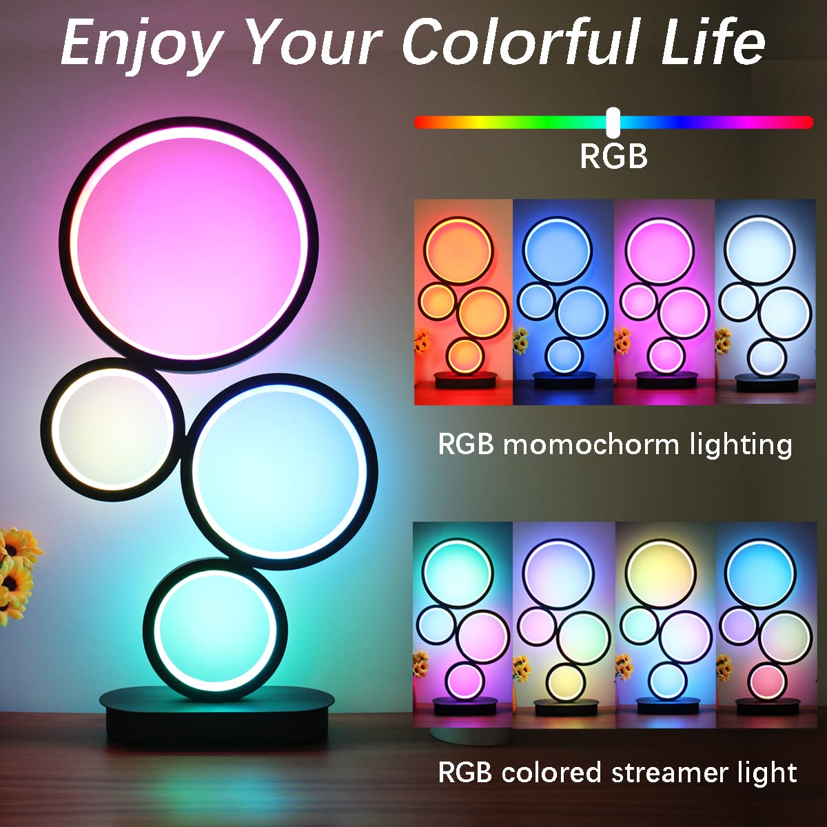 Besketie Modern Rgb Table Lamp, Smart Led Table Lamps With Remote App Control, Dimmable Nightstand Lamp For Bedroom, Rgb Bedside Lamps With Music 16 Millions Lighting Modes For Living Room - Black