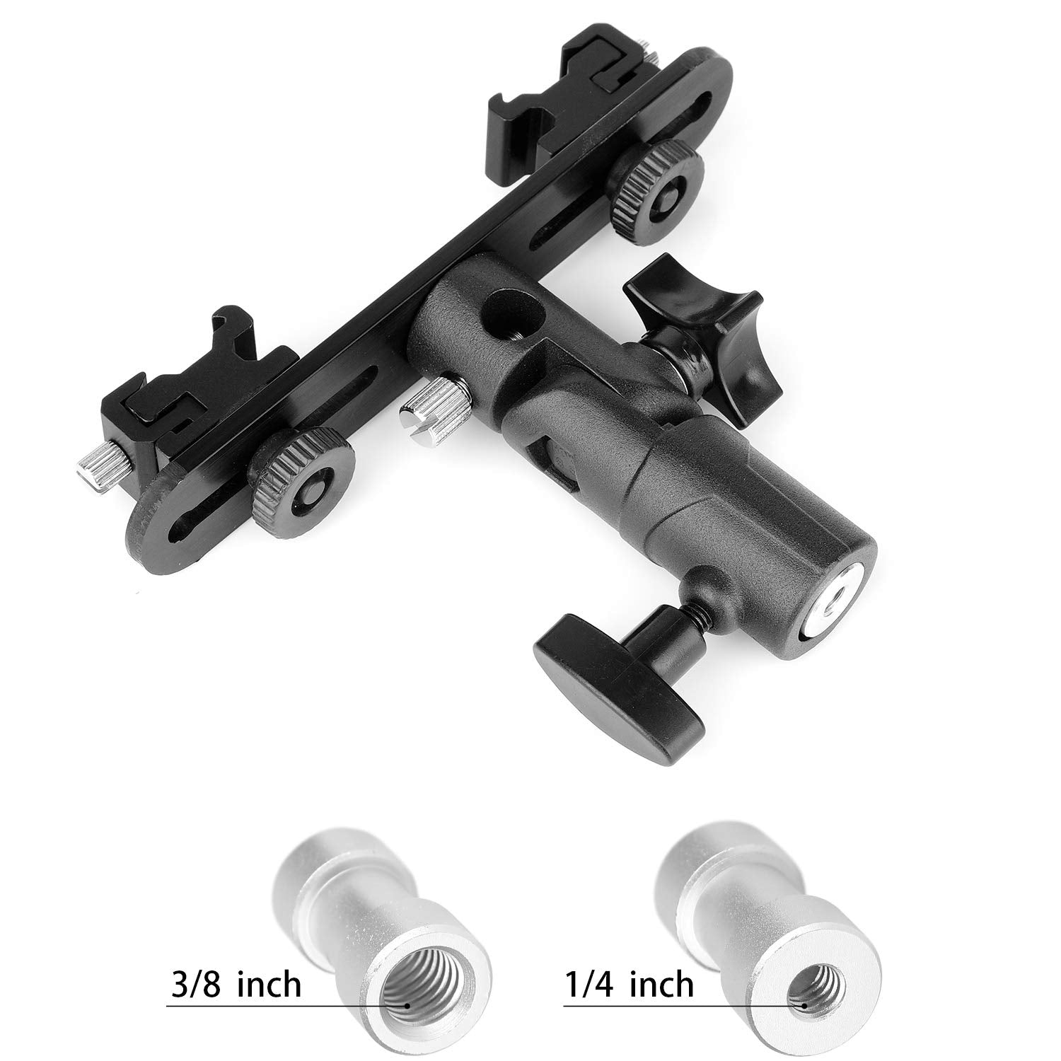 Chromlives Dual Flash Bracket Hot Shoe Speedlight Stand Umbrella Holder Light Stand Bracket Mount 1/4'' To 3/8'' Compatible With Studio Video Dslr Camera Canon Nikon Yongnuo