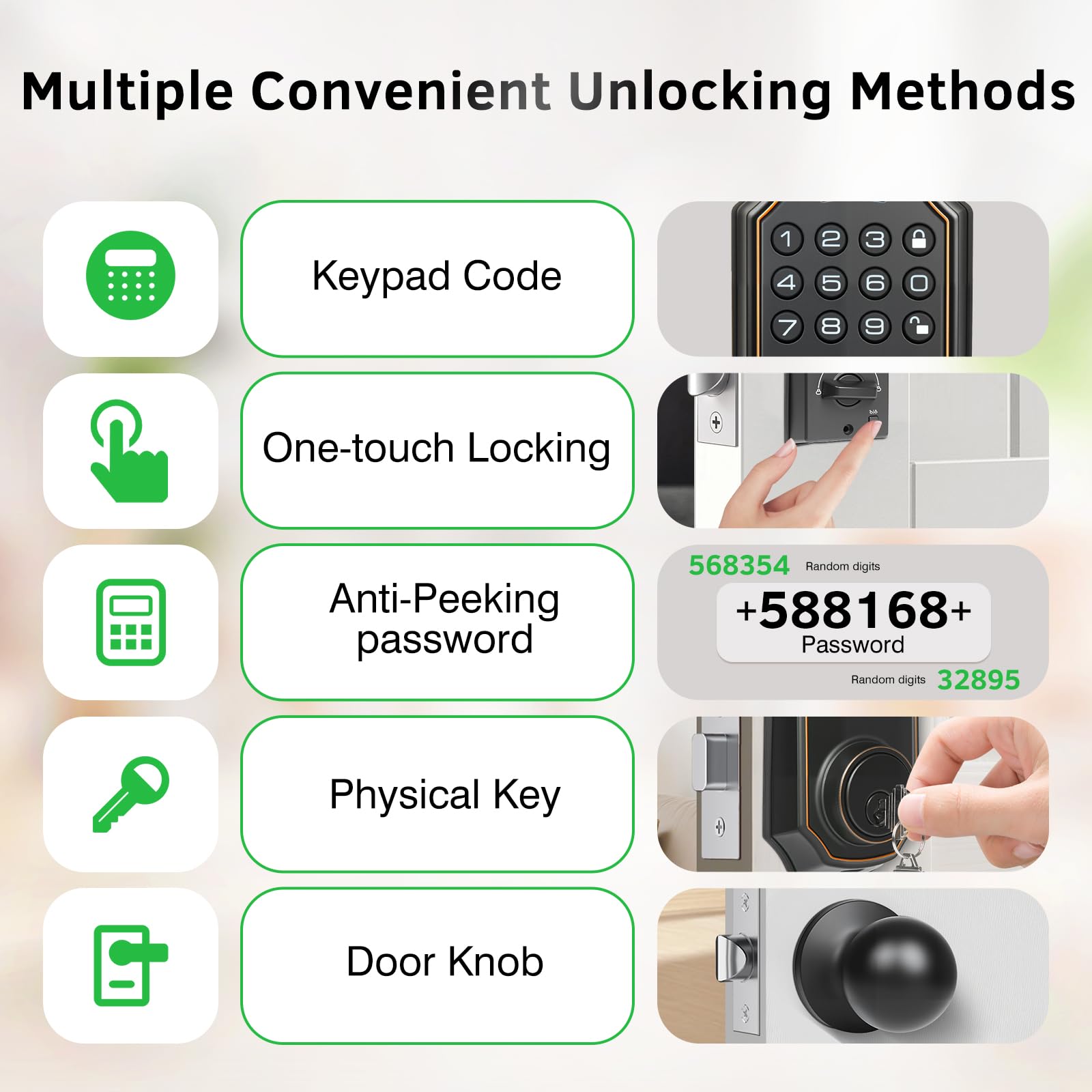 Subpot Smart Keyless Entry Door Lock With 2 Knobs,Front Door Lock Handle Set,Electronic Digital Keypad Deadbolt,Auto Lock,50 User Codes,Voice Prompts,Anti-Peeking Password,Home, Apartment,Satin Nickel