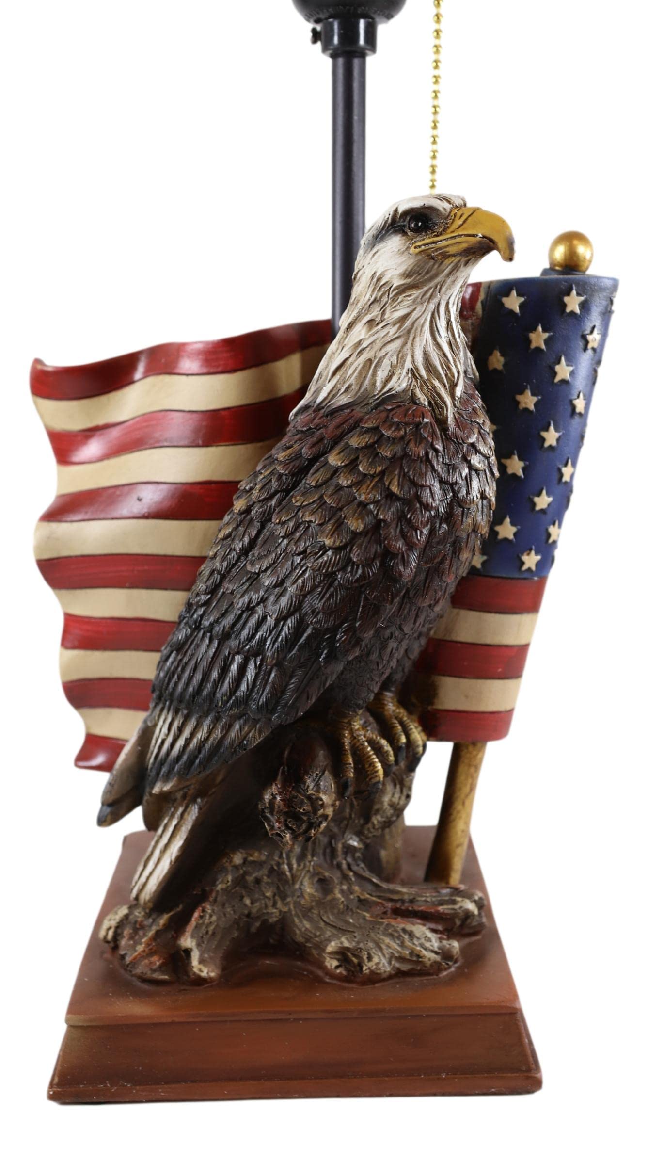 Ebros Gift Rustic Patriotic American Emblem Bald Eagle With Star Spangled Banner Flag Memorial Desktop Side Table Lamp With Brown Faux Leather Laced Shade Land Of The Brave And