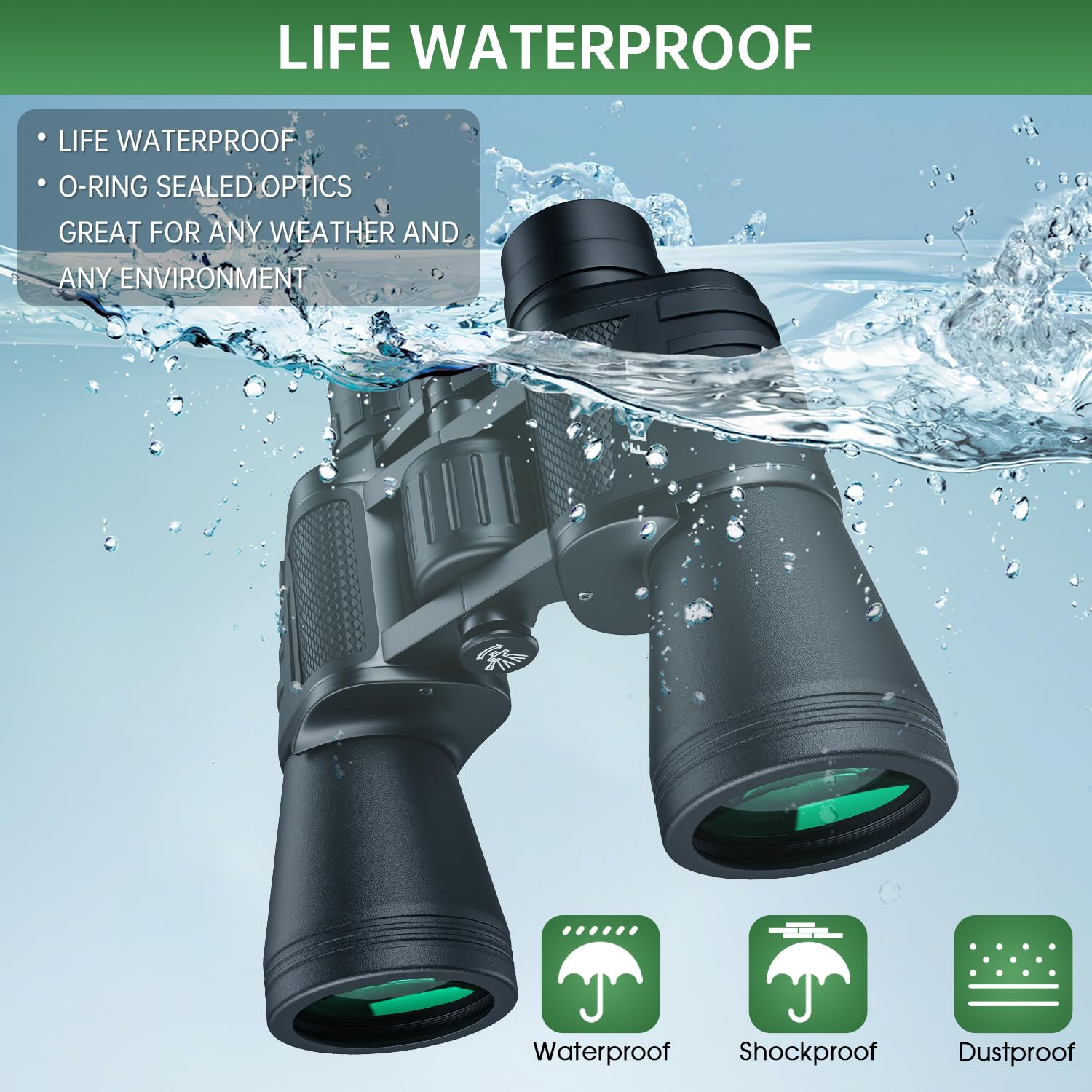 Flyant 20X50 High Powered Binoculars For Adults, Waterproof Compact Binoculars With Low Light Vision For Bird Watching Hunting Football Games Travel Stargazing Cruise With Carrying Bag