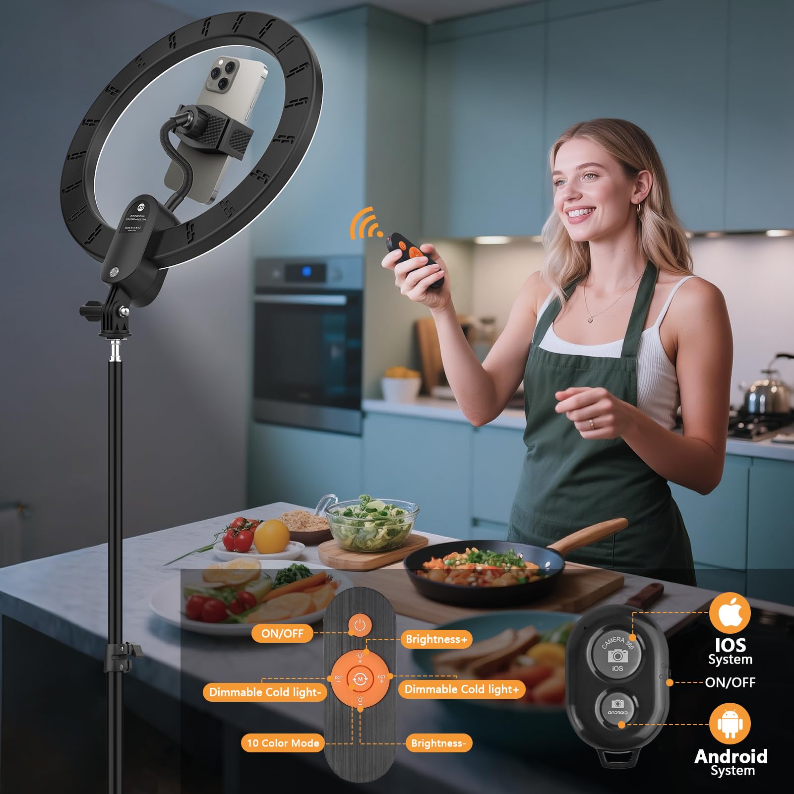 Qeuooiy 12" Selfie Ring Light With 63" Tripod Stand/Phone Holder, 20W Led Circle Lights Dimmable 3000-6500K With Remote Control And Built-In Rechargeable Battery For Vlog, Makeup, Youtube, Camera