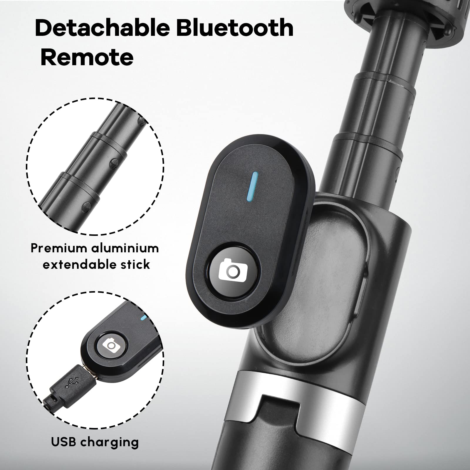 Mqouny Selfie Stick With Rugged Tripod,Extendable 41 Inch Aluminum Alloy Phone Tripod With Detachable Wireless Rechargeable Remote And Dual Ring Light,360 Rotation Phone Holder For Smartphone (Black)
