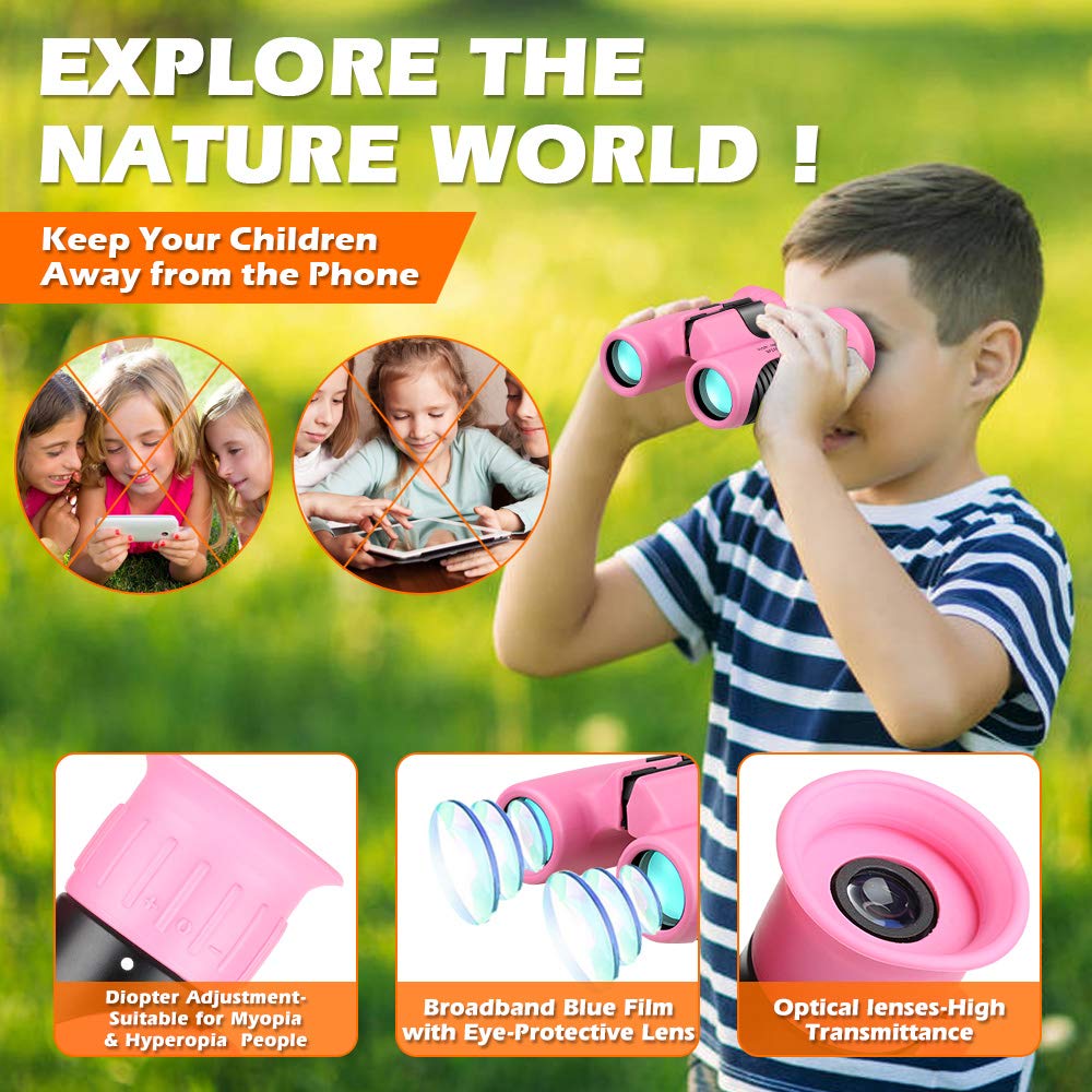 Qteclor Compact Mini Binoculars For Kids – 8X21 Zoom Kids Binoculars Toy  Shock Proof For 3 4 5 6 7 8 9 10 11 12 13 Years Old Boys Girls Bird Watching Sporting Events Children Best Present