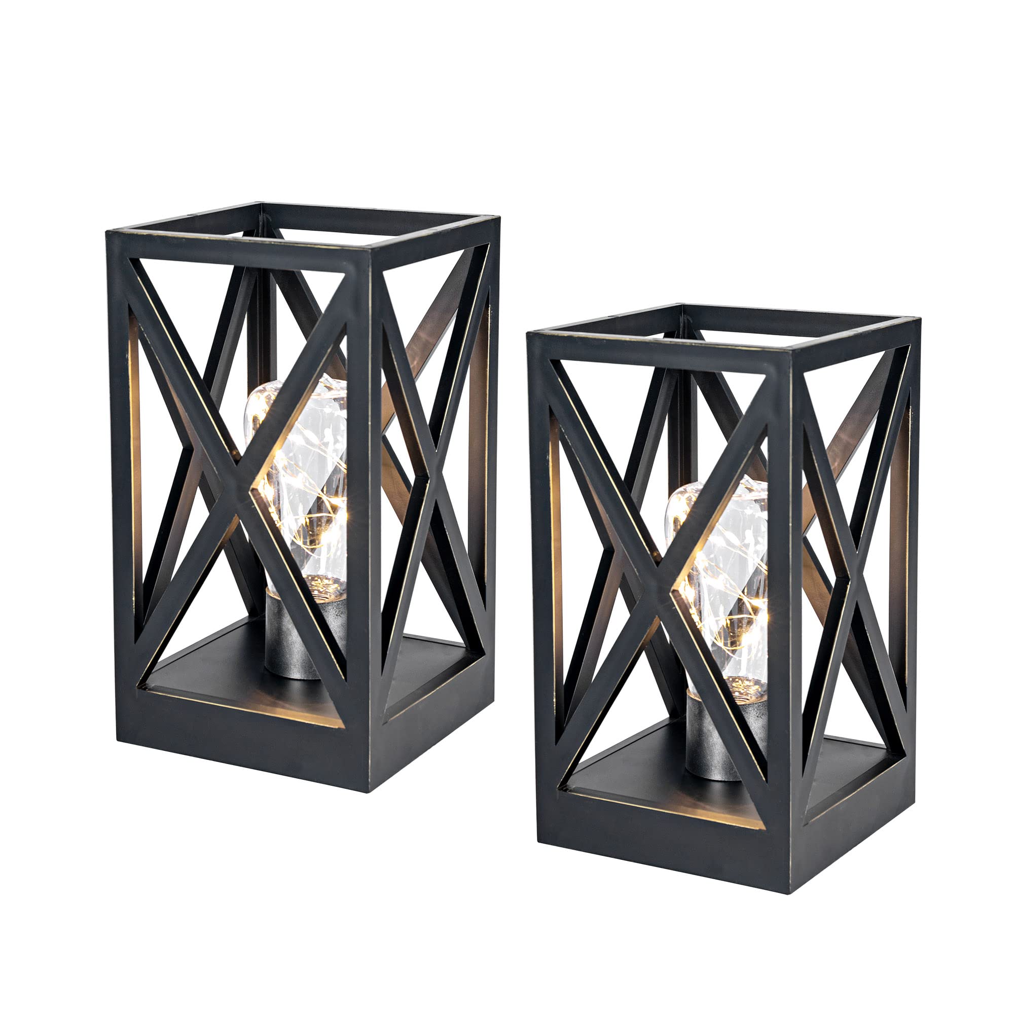 Wingbo 2 Pack Retro Battery Powered Table Lamps, Battery Operated Cordless Lamp Set, Portable Nightlight Decorative Light For Living Room Dining Room Bedroom Entryway Patio Backyard, Black Finish