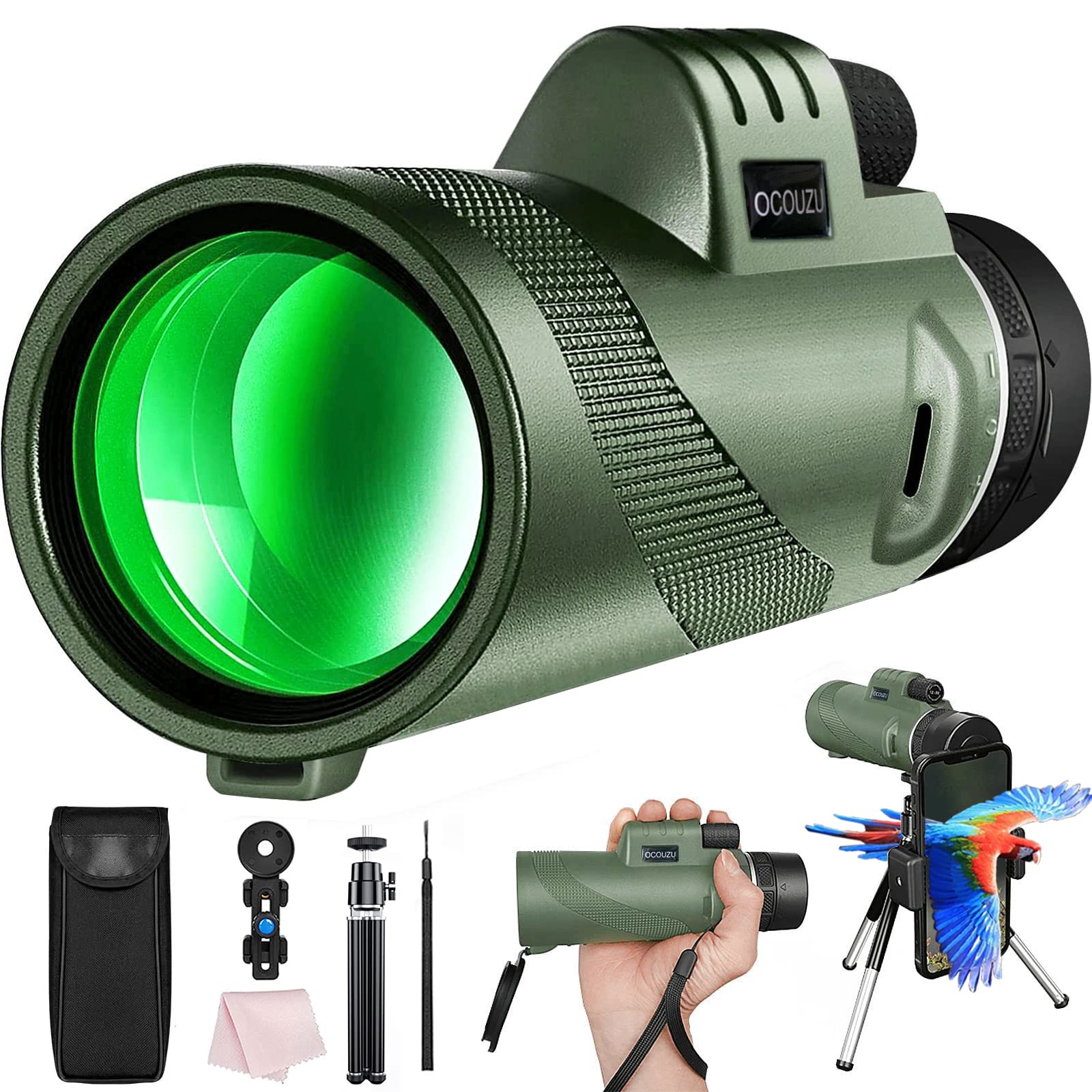 Ocouzu  40X60 Monoculars For Adults High Powered With Smartphone Adapter & Tripod,High Magnification Scope Monocular For Long Range Bird Watching/Hunting/Race Cars/Hiking