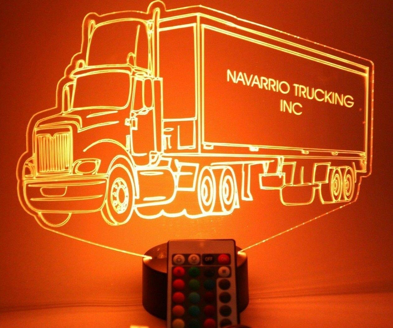 Mirror Mania Tractor Trailer Light Up Lamp Led Personalized Night Light Engraved Trucking Big Rig Trucker 18 Wheeler Truck Table Lamp, 16 Color Changing Options With Remote, Engraved , Made In Usa