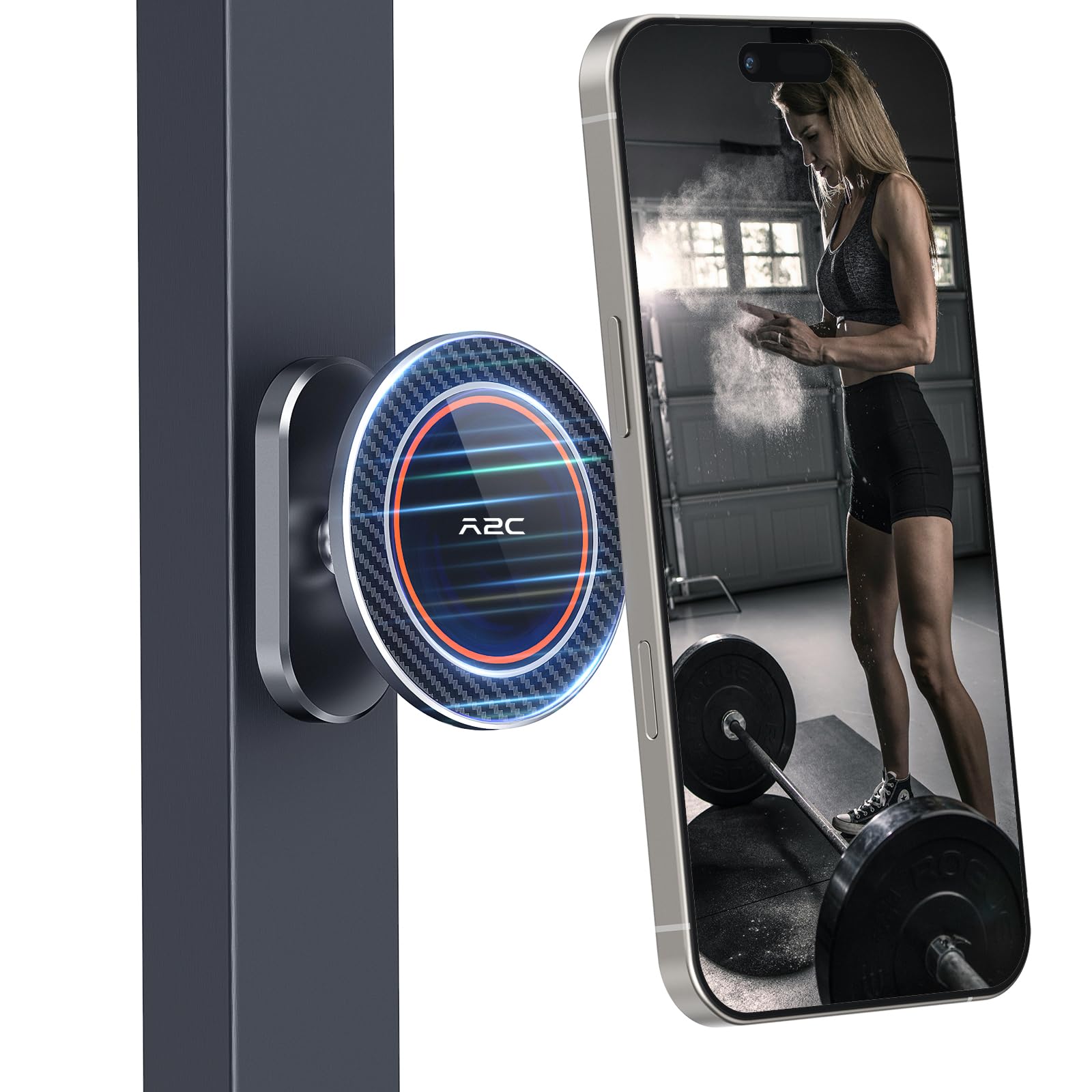 A2C All-Metal Gym Magnetic Phone Holder For Magsafe,High-End Workout Essentials  For Men Women,[Dual Magnet] Portable Phone Mount Gym Accessories Compatible With Iphone 16 15 14 13 12 (Gray)