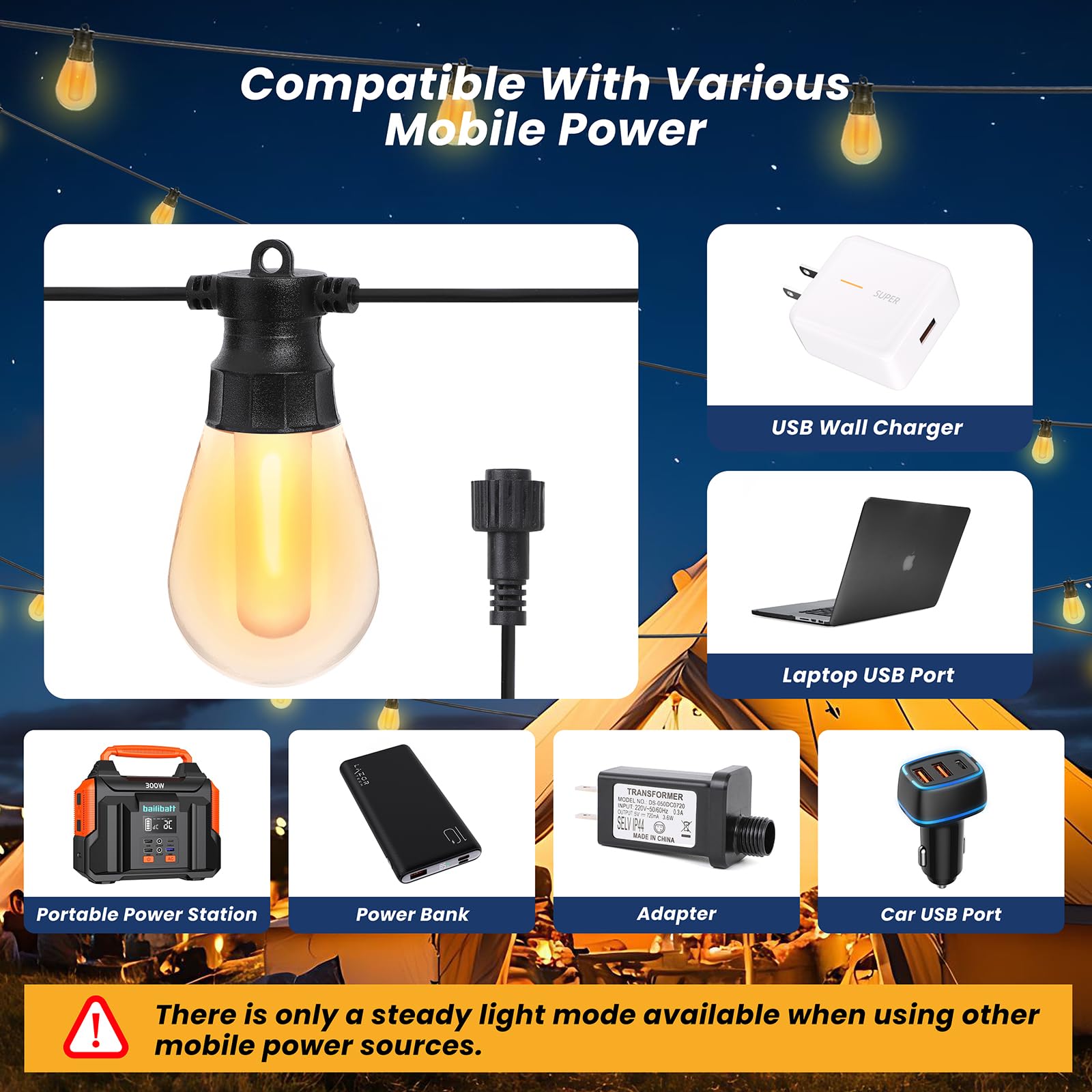 Dukvi 50Ft Solar Christmas String Lights Outdoor,15 Edison Bulbs Commercial Grade Waterproof Patio Light, Camping String Lights Hanging Shatterproof G40 Led Bulbs For Outside Backyard Party (Rgb)