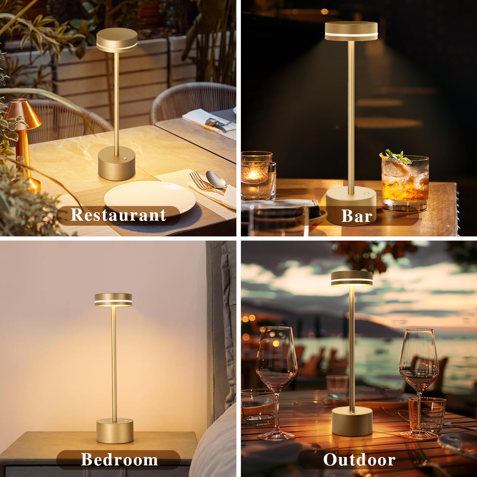 Gkeiten 2 Pack Cordless Table Lamp Rechargeable, 3 Way Dimmable Touch Lamp & 5000Mah Long Battery Time, Portable Small Metal Light For Reading/Office/Bedroom/Dining/Nightstand/Desk, For Home Décor – Gold