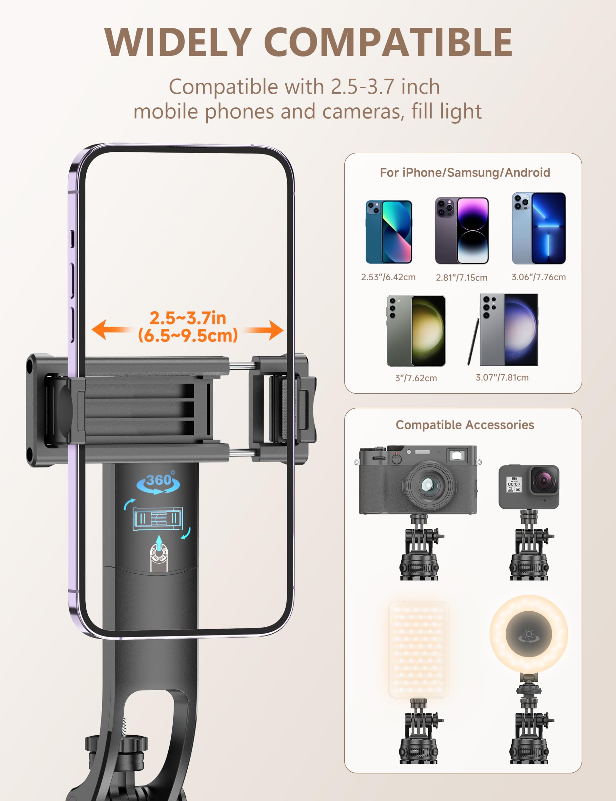 Qirita 71" Quadrapod, All In One Selfie Stick Tripod With Remote & Phone Holder, Extendable Cell Phone Tripod With 1/4" Screw, Travel Tripod Stand For Cell Phone & Camera Compatible With Iphone, Android
