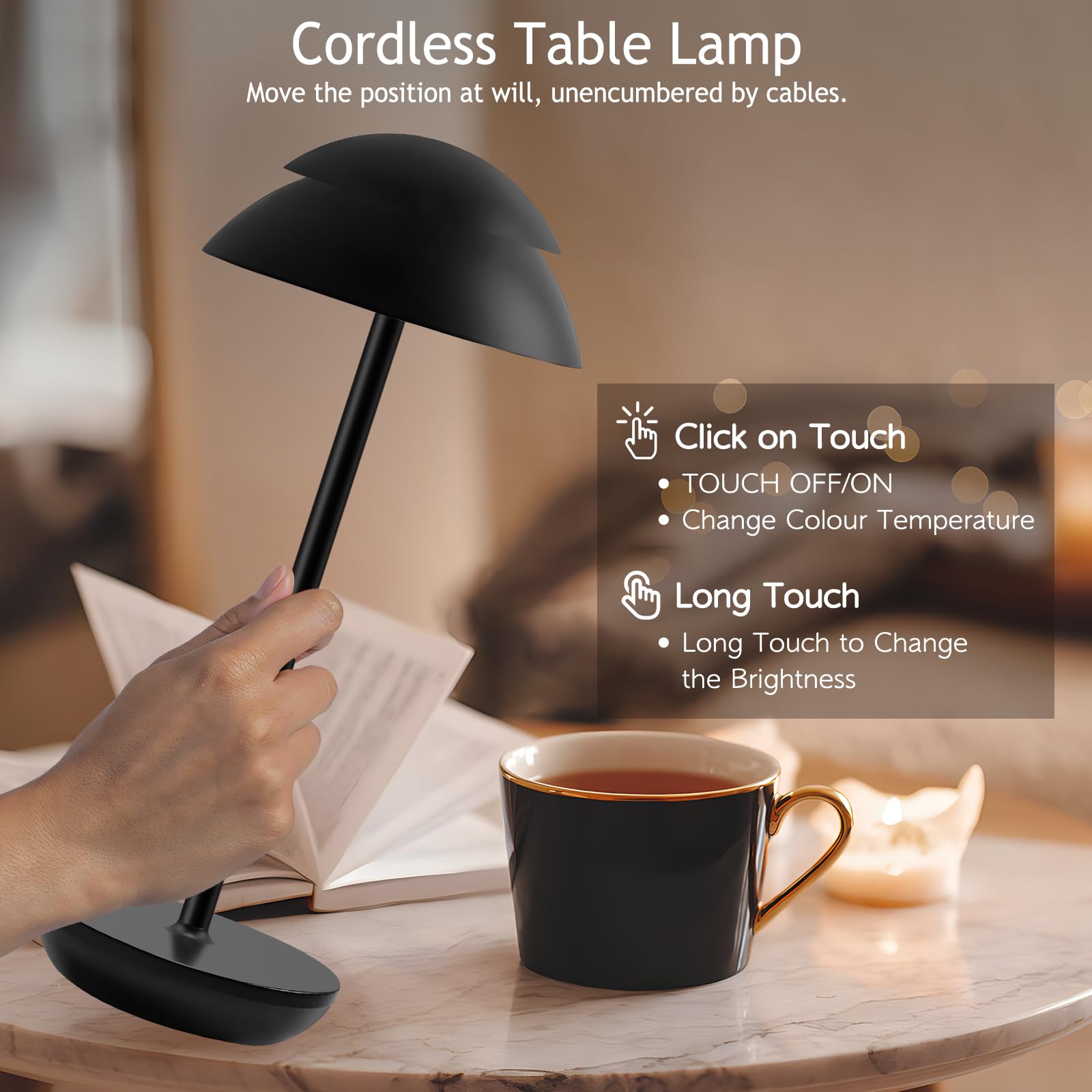 Cchkfei Rechargeable Cordless Table Lamp, Wireless Cordless Usb Rechargeable Battery Touch Lamps Bedside, Dimmable Bedside Lamps Night Lamp For Living Room, Bedroom, Kitchen, Outdoor & Indoor