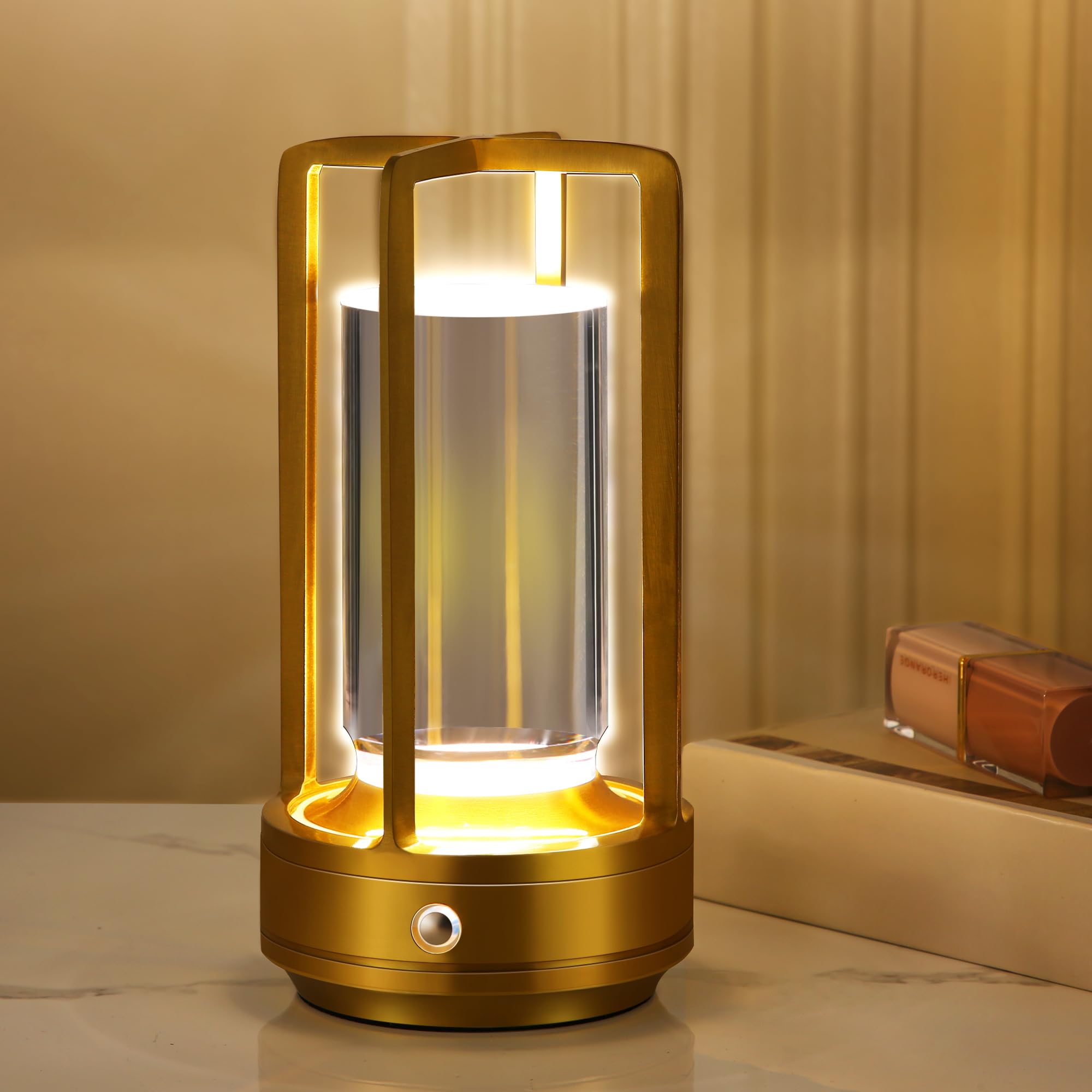 Anxingtools Portable Metal Table Lamp,Cordless Table Lamp,Battery Operated, 3 Light Colors, For Restaurant/Bedroom/Bars/Outdoor Party/Camping/Coffee Shop Atmosphere Night Light (Gold)