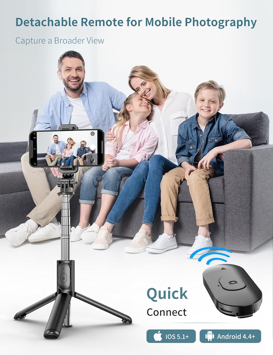 Kzomkzoo Selfie Stick Tripod With Detachable Wireless Remote, 4 In 1 Extendable Portable Selfie Stick & Phone Tripod Stand Compatible With Gopro, Iphone/Samsung/Huawei