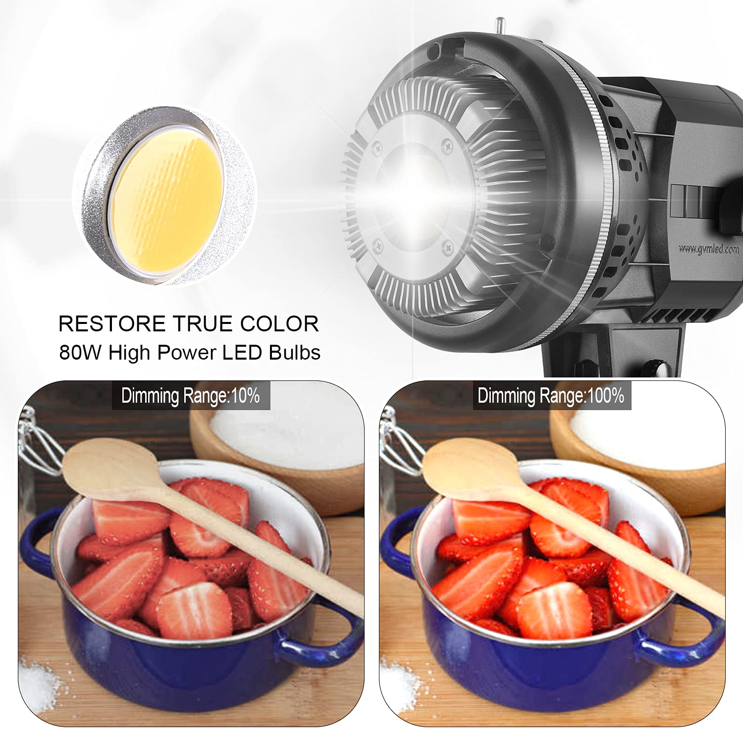 Gvm 80W Led Video Light, Umbrella Lighting Kit Cri97+ 5600K With Tripod Stand, Soft Umbrella, Continuous Output Lighting For Youtube, Video Recording, Wedding, Outdoor Shooting P80S-2