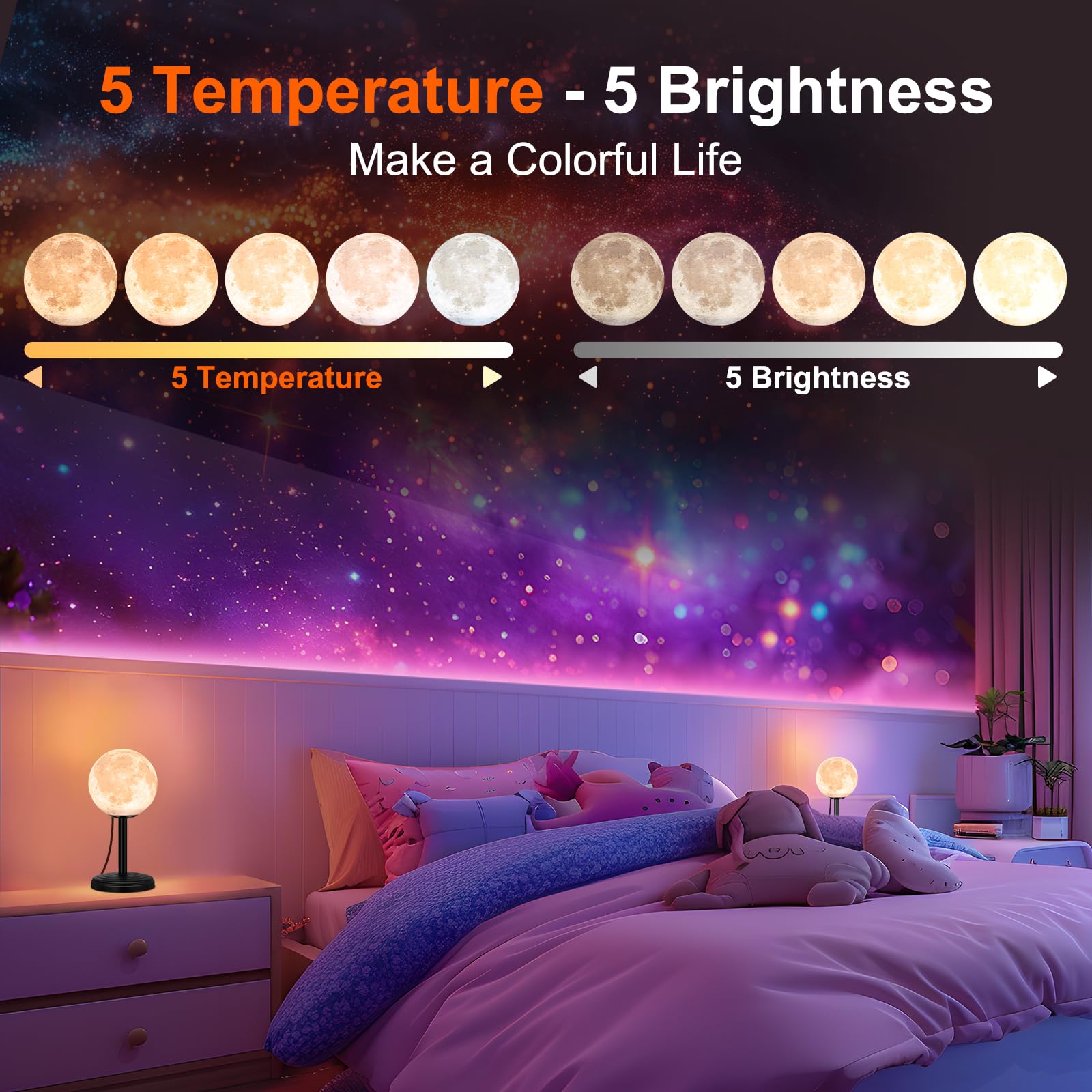 Jimimoro Moon Lamp Led Night Light - Dimmable Bedside Lamps Small Modern Bedroom Lamp Led Desk Light With 25 Lighting Modes 3D Printed Realistic Moon Surface - Perfect For Girls Boys Kids Birthday
