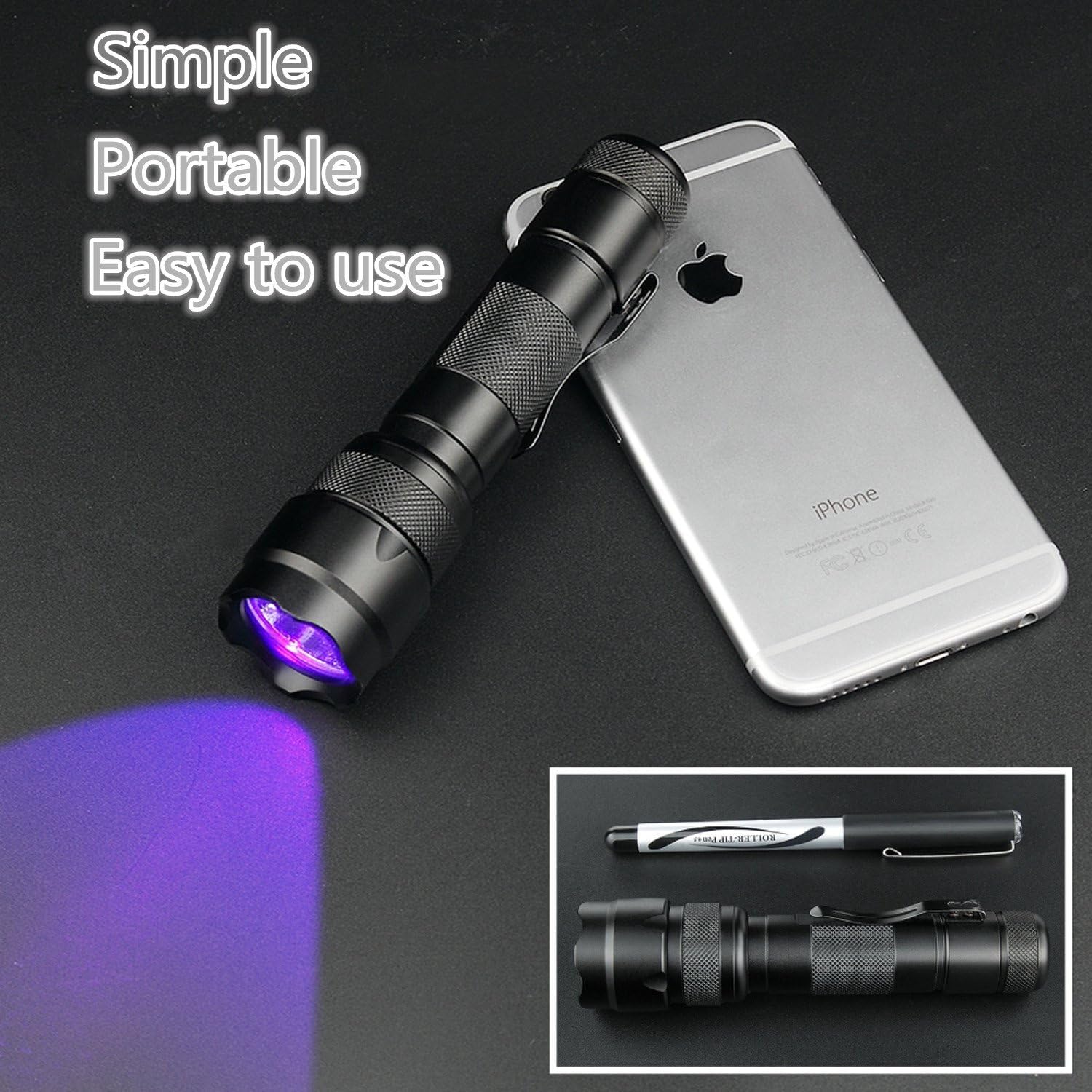 Dulex Uv Blacklight Flashlight 365Nm, High Power Led Flashlight Black Lights, Rechargeable Uv Light Flashlight For Curing Uv Glue, Leak Detector, Pet Urine Stain