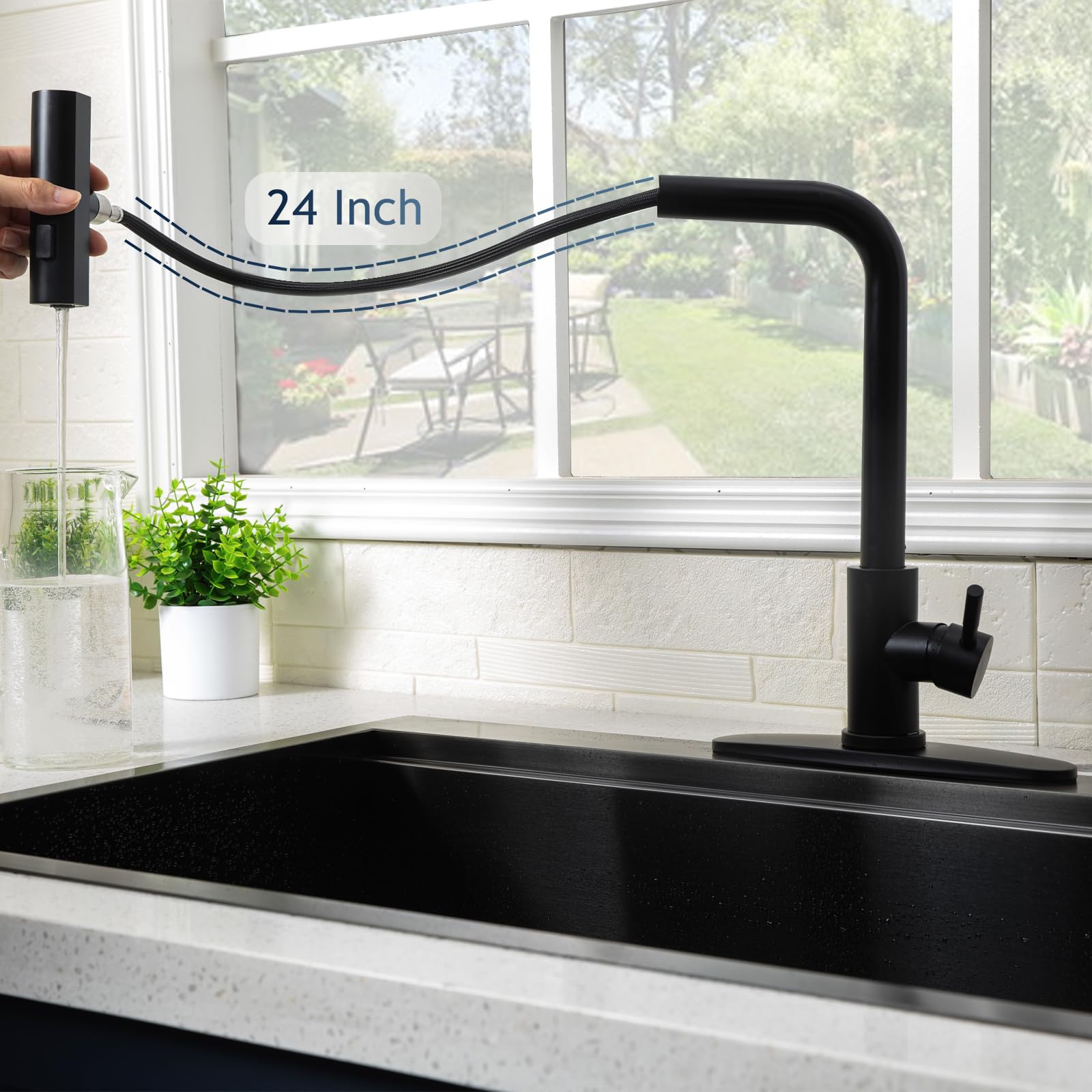 Hotis Home Hotis Black Kitchen Faucets With Pull Down Sprayer, Stainless Steel Single Handle Matte Black Kitchen Sink Faucet, Sink Faucet For Farmouse Camper Rv Bar, Suitable For 1 Or 3 Hole Installation