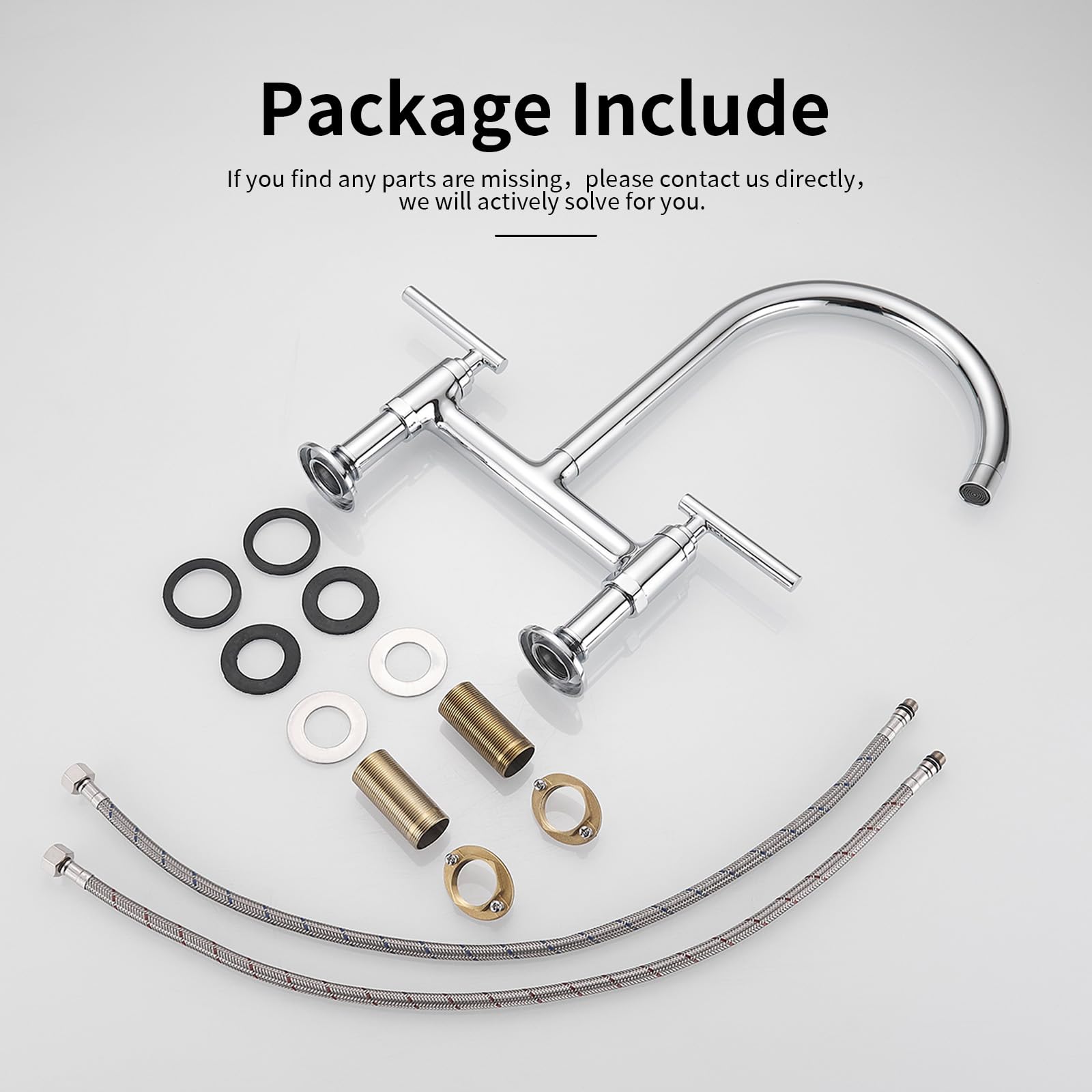 Bwe Chrome Bridge Kitchen Faucet,Two Handle Brass Faucet For Kitchen Sink 2 Holes,8 Inch Centerset Kitchen Sink Faucet With 360° Swivel Spout,High Arc Vintage Tap Deck Mounted