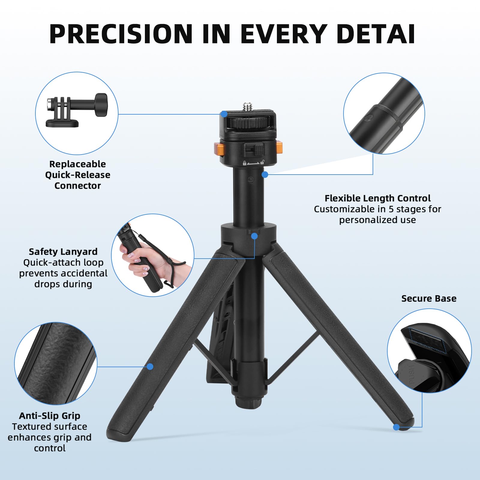 Brdrc Osmo Pocket 3 Tripod For Action Camera, Mini Table Desk Extendable Tripod Stand Small Handheld Selfie Stick With Quick Release 1/4'' Screw Vlog For Dji Action 5 Pro For Insta360 X4 X5 X3 Accessories