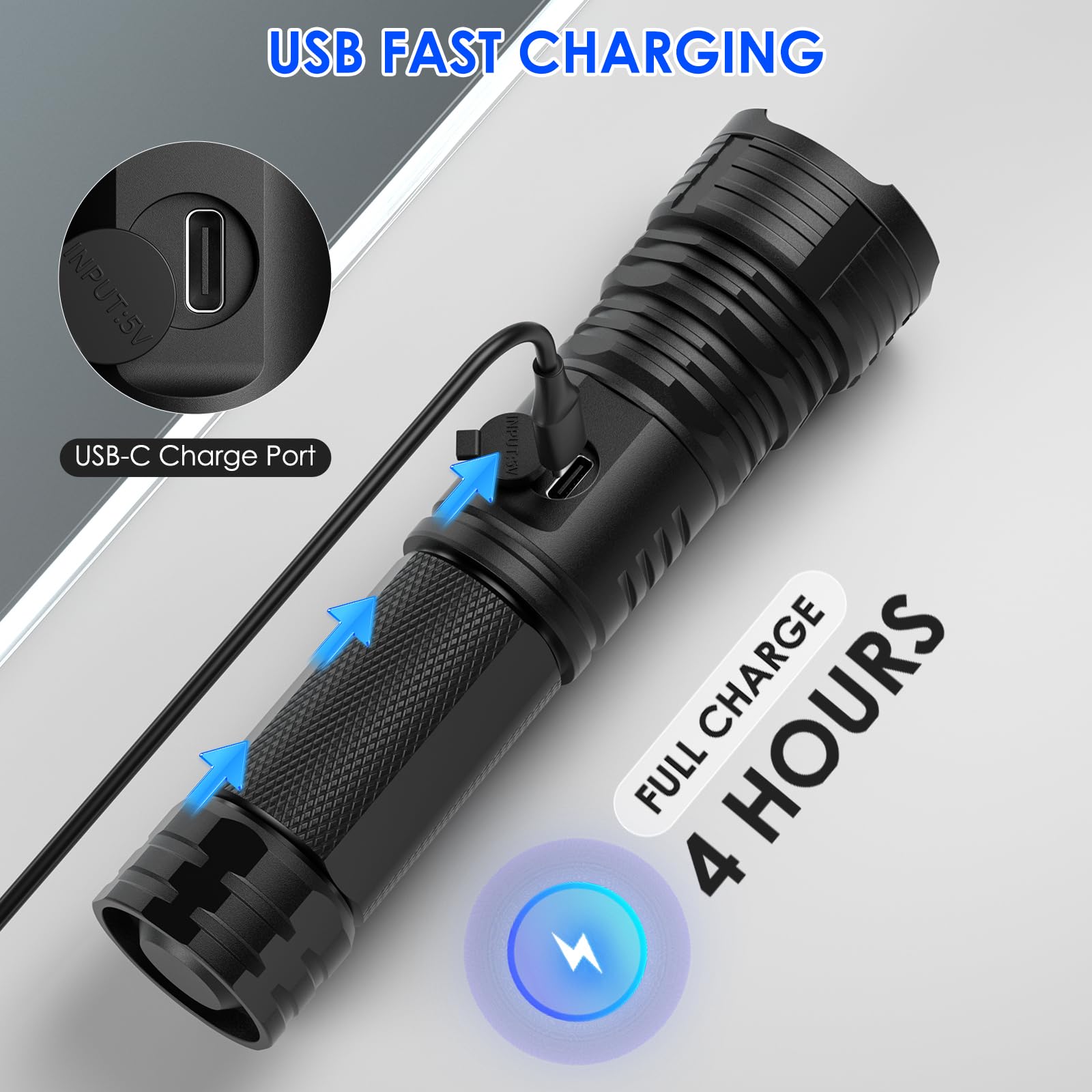 Qopoyu Led Flashlights High Lumens Rechargeable, 990000 Lumen Super Bright Tactical Flashlight High Powered Flash Light With 5 Modes, Ipx7 Waterproof Flashlights For Home, Camping, Emergencies