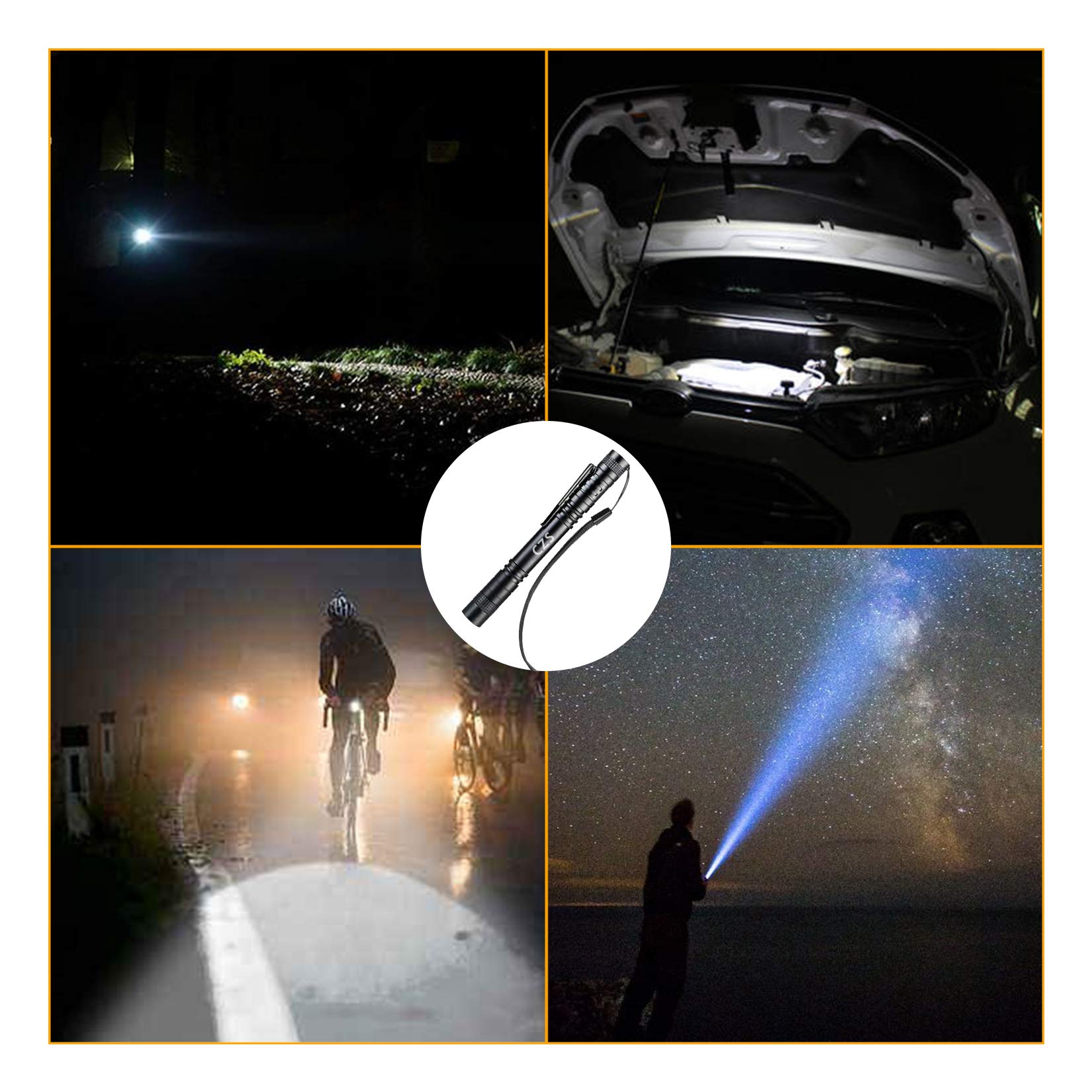 Czs Led Flashlight Penlight 1000 Lumens Battery-Powered Handheld Pen Light Pocket Torch Powered By 2Aaa Battery,5 Pcs (Battery Not Included)