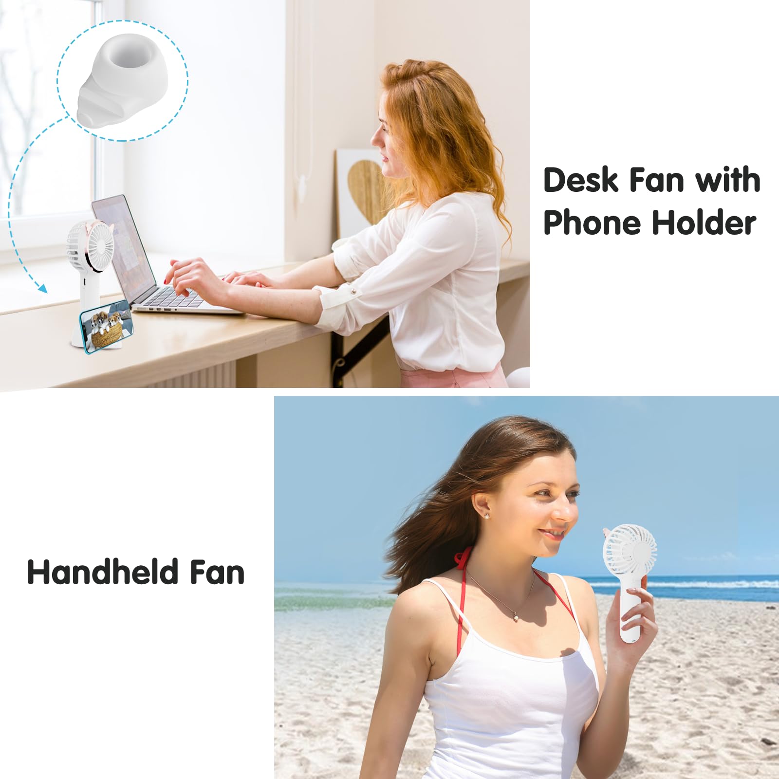 Handheld Fan Mini Portable Fan, Usb Desk Fan With Base As A Phone Holder, Cat Ear Design Battery