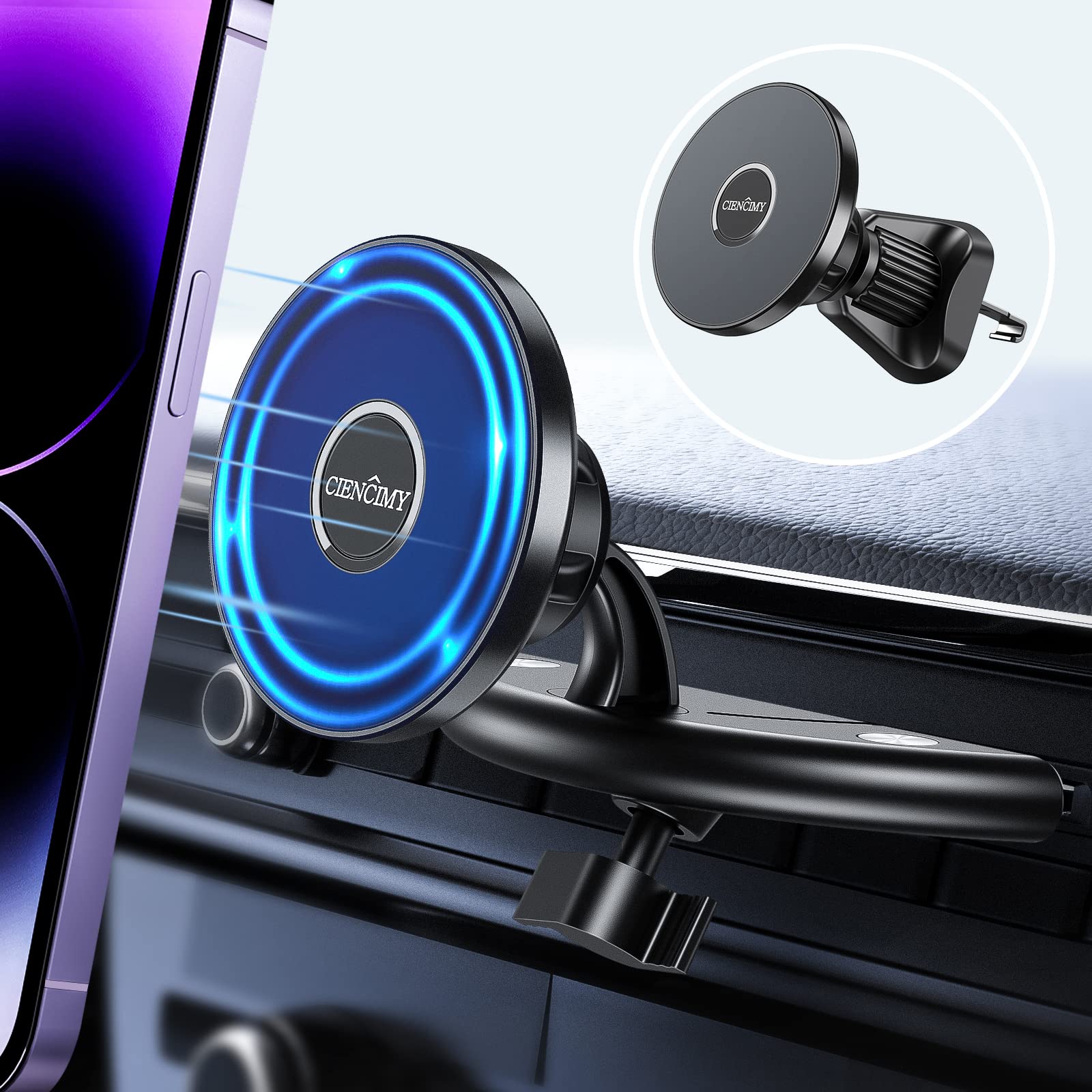 Ciencimy Cd Slot Phone Mount, Compatible With Magsafe Cd Car Mount For Iphone 16 15 14 13 12 Pro Max Plus Mini And All Phones, [Anti-Slip & Anti-Shake]  Military-Grade Cd Slot Phone Holder