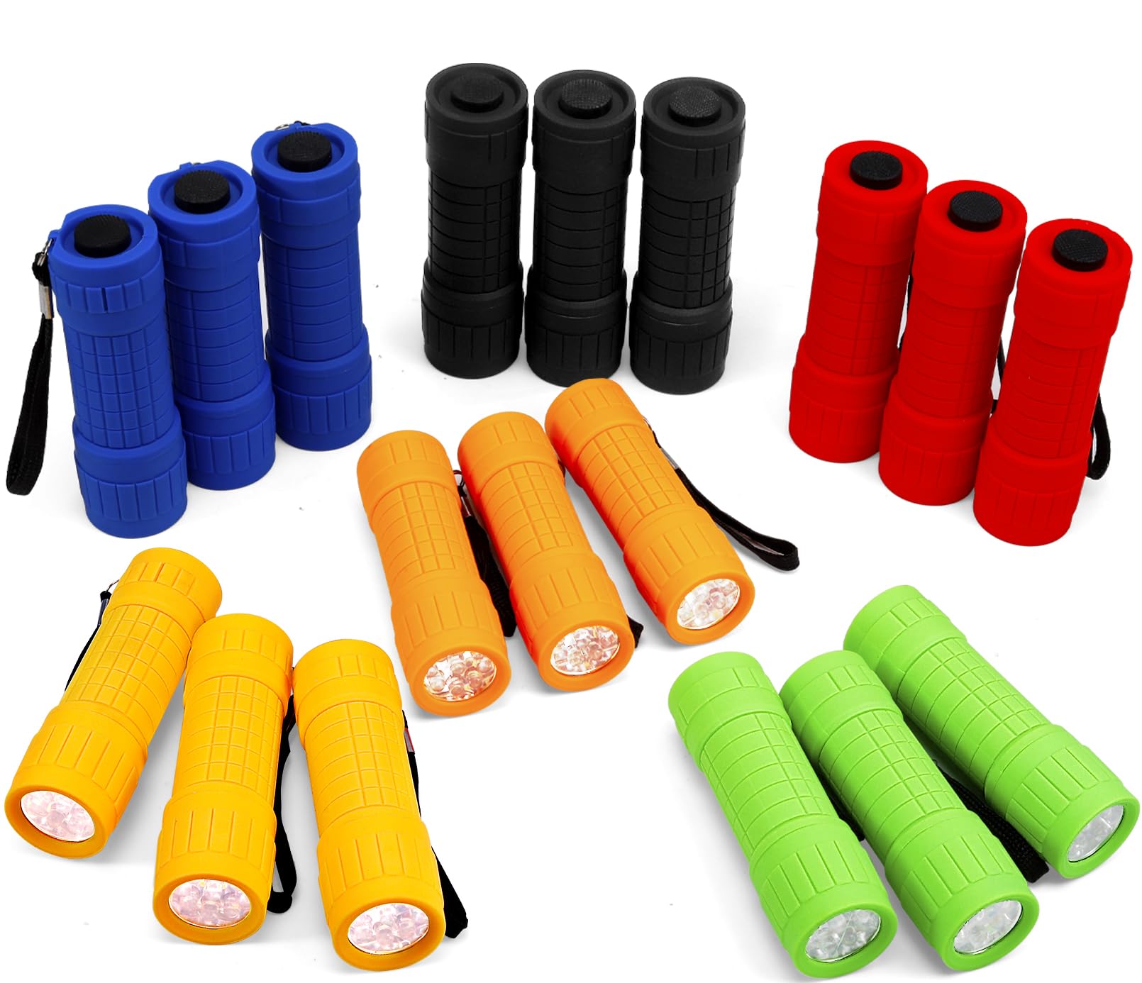 Jeffbaubl 18 Pack Mini Flashlights,Assorted Colors Mini Flashlights,9-Led Handheld Flashlight,Small Flashlights With 54Pcs Aaa Batteries&Lanyard,Flashlight Bulk For Night Reading Camping Party Favors