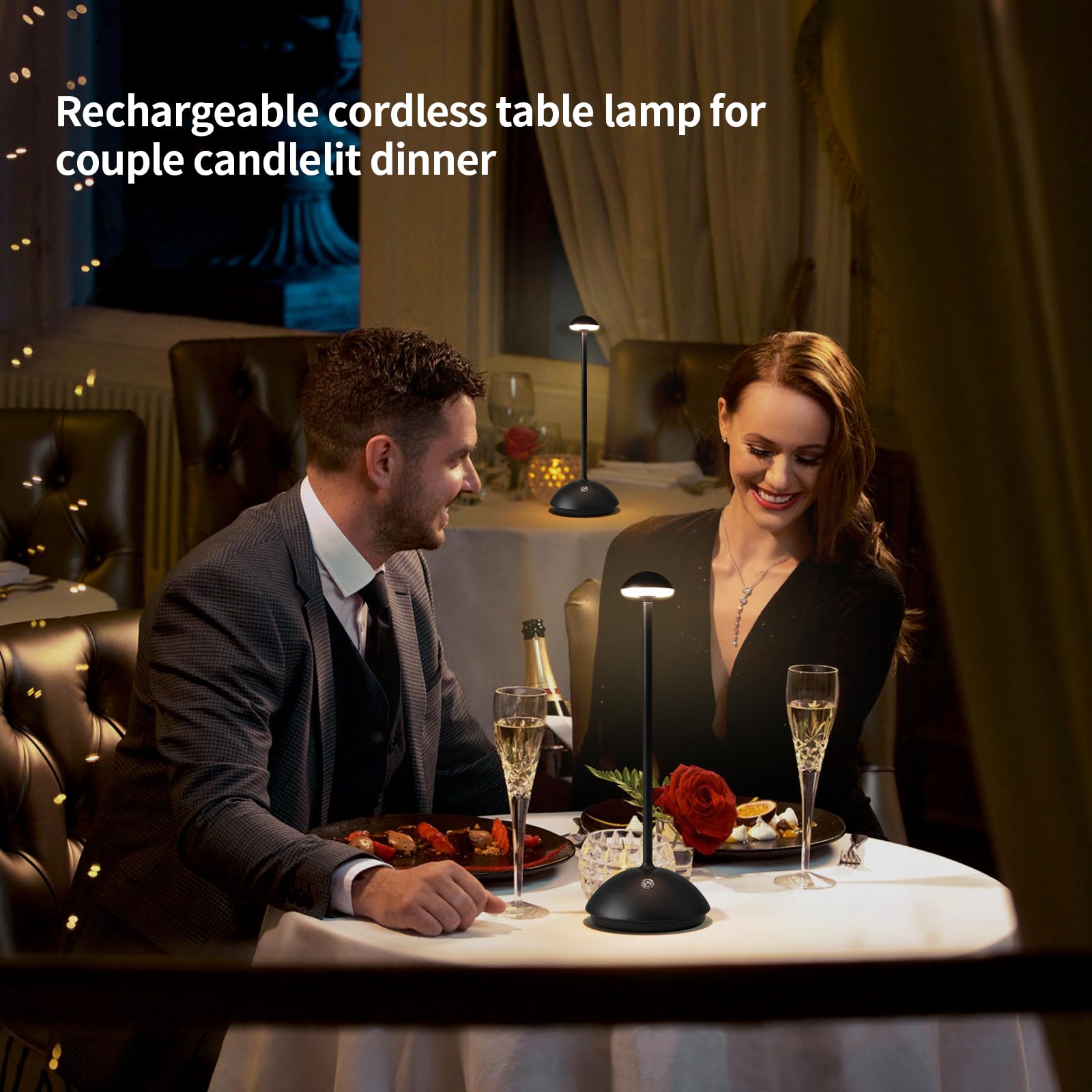 Nuanshued Rechargeable Acrylic Shade Led Table Lamp, 5000Mah Battery, 2-Level Dimmable, Black, Cordless For Bedside & Patio